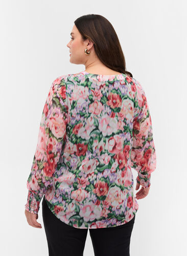 Langarm Bluse mit Blumenprint und Smock, Flower AOP, Model image number 1