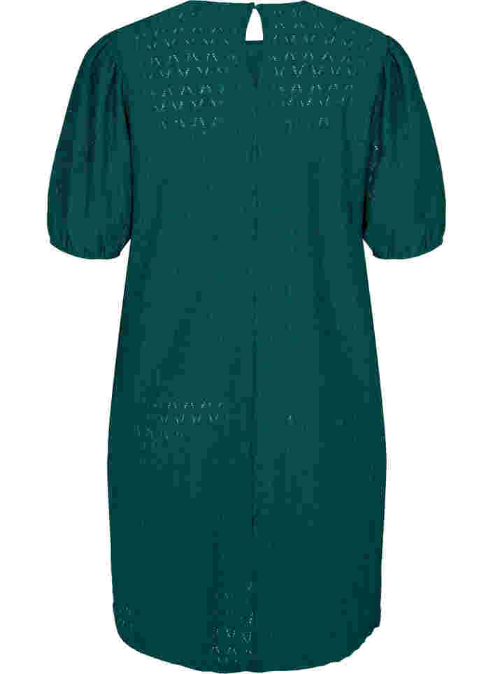 Kleid mit Strukturmuster und Ballonärmeln, Deep Teal, Packshot image number 1