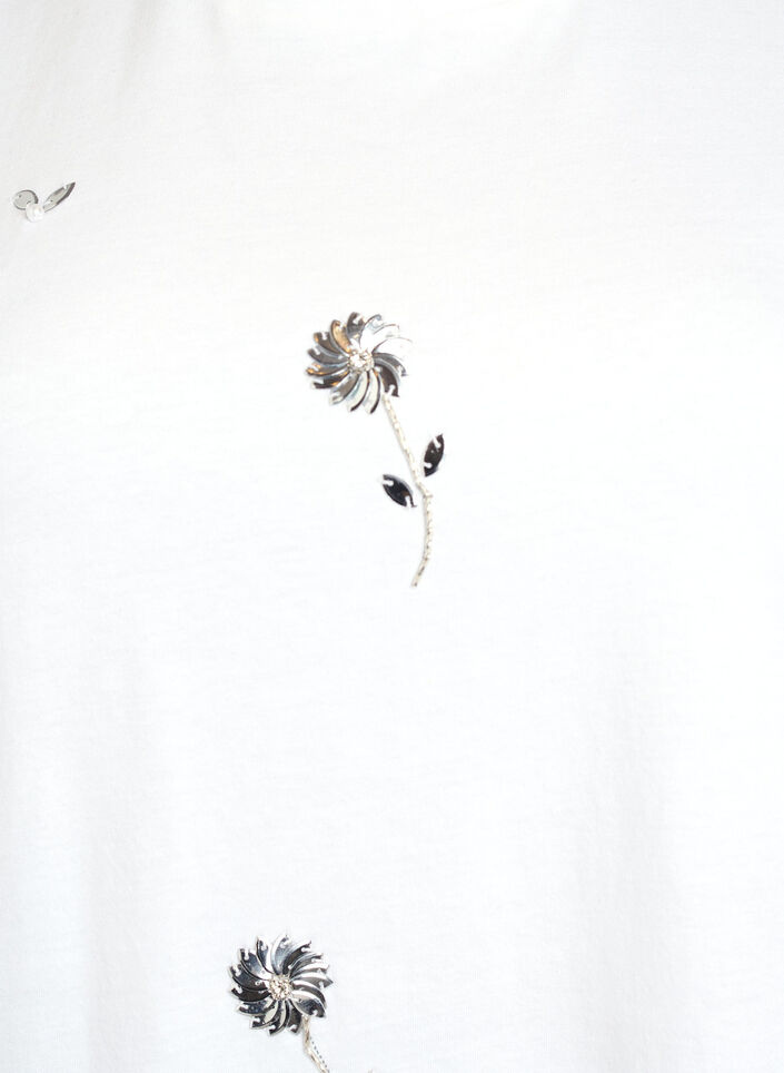 T-Shirt mit Pailletten-Blumen, Weiß, Packshot image number 2