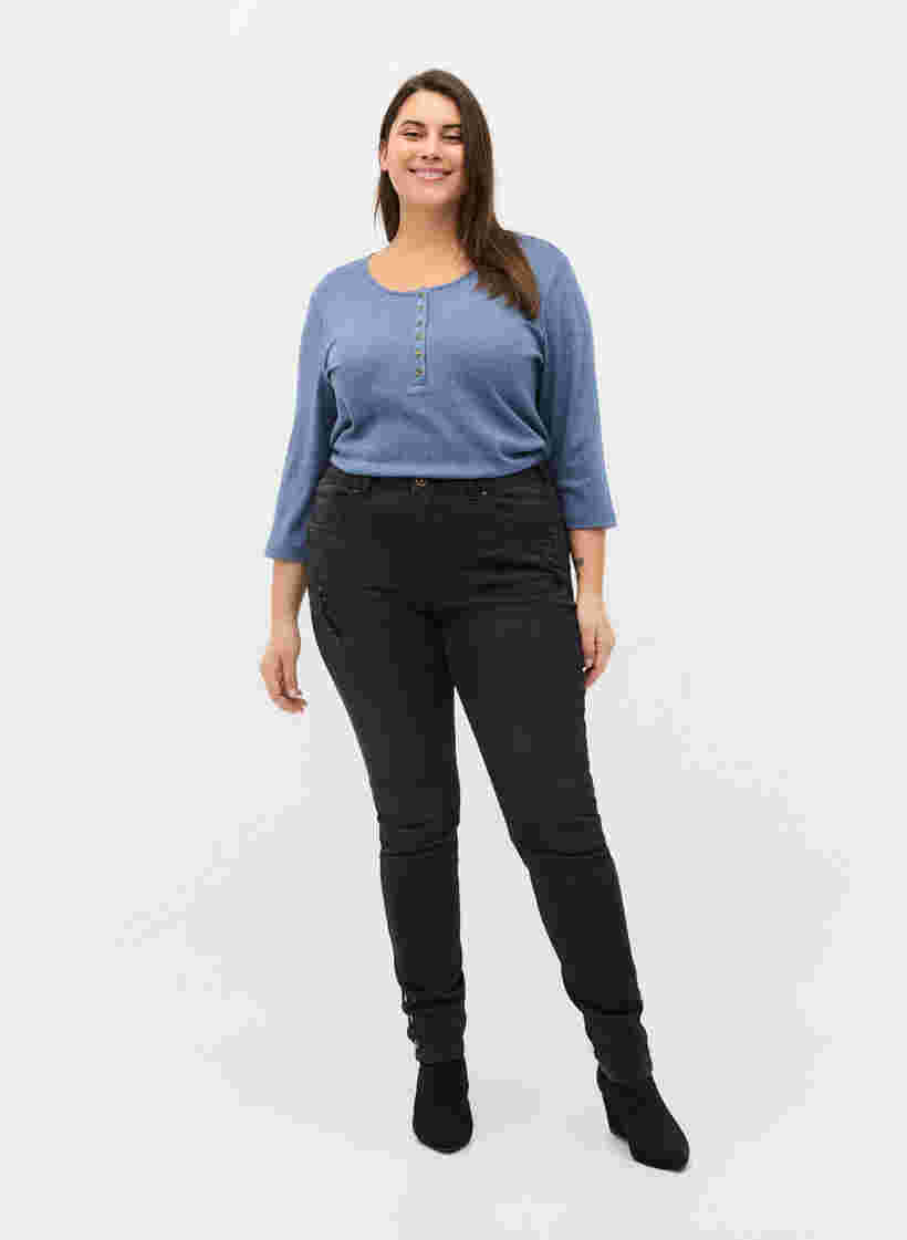 Super Slim Amy Jeans mit Schlitz und Knöpfen, Grey Denim, Model image number 0