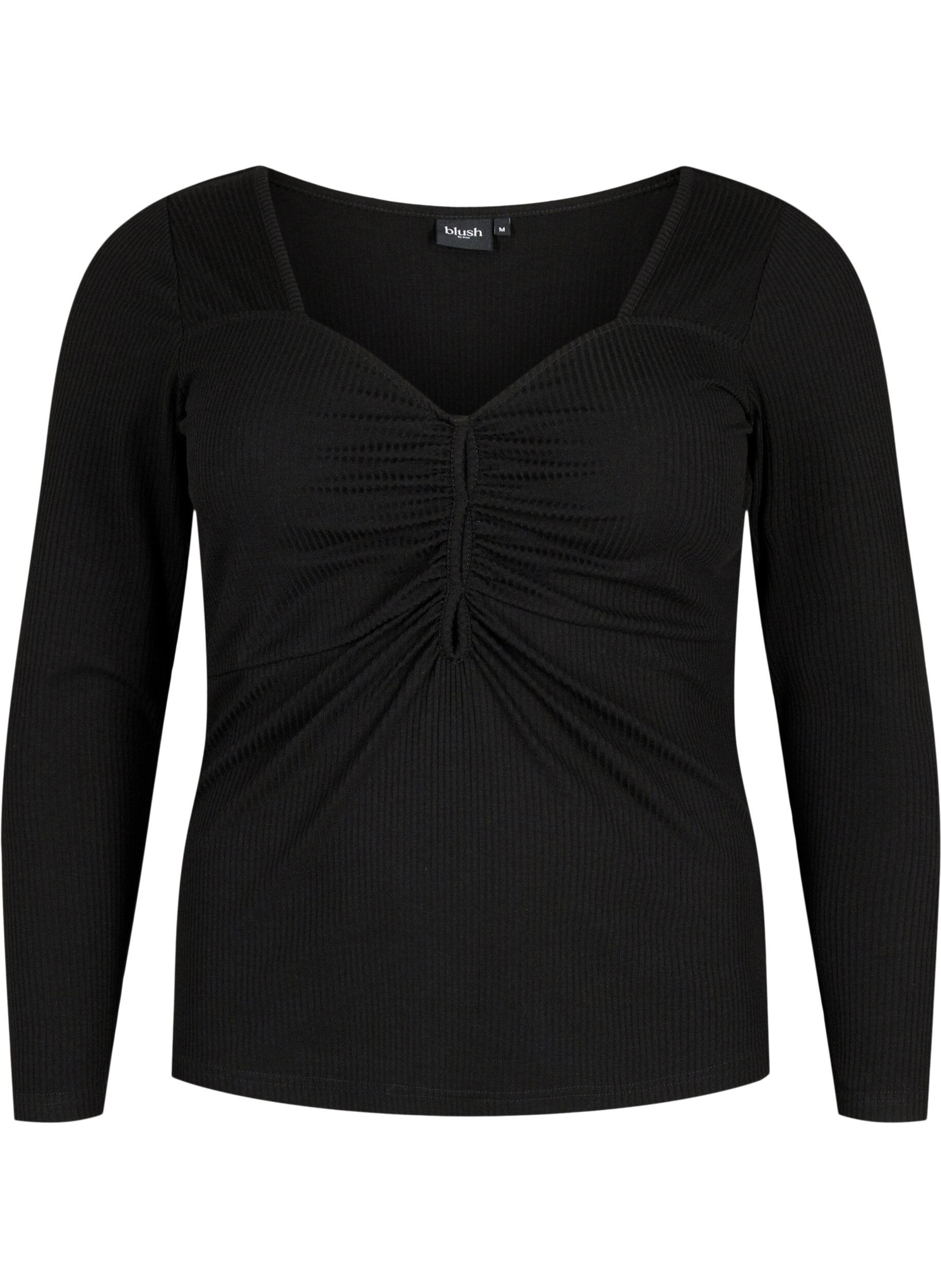 ZizziGerippte Bluse mit Loch-Detail, Black, Packshot image number 0
