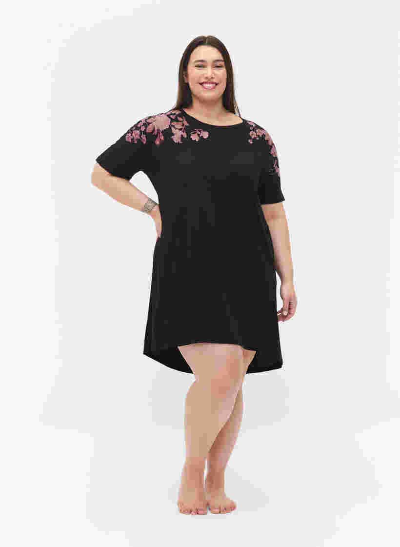 Nachthemd aus Baumwolle mit Blumendruck, Black, Model image number 1