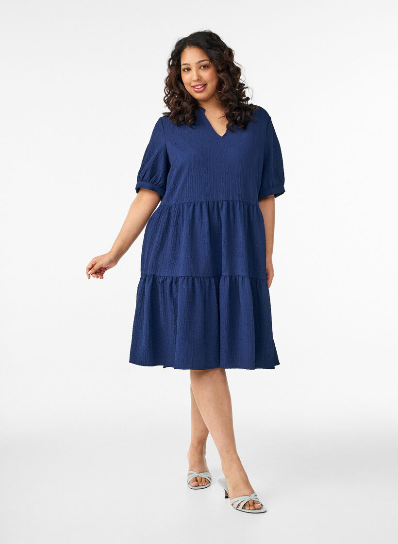 Kurzes A-Linien-Kleid, Blau, Model image number 1