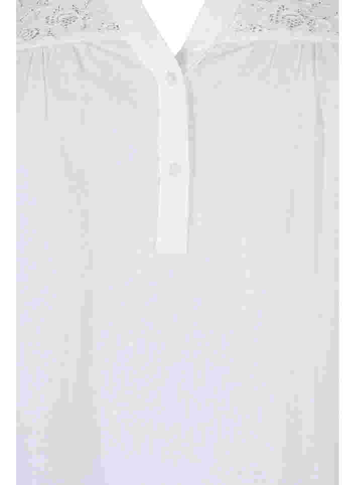 Baumwollbluse mit Spitzendetails, Bright White, Packshot image number 2