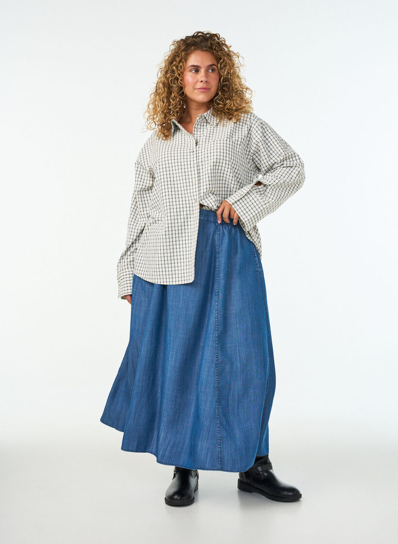 Maxirock aus Lyocell im Denim-Look, Blau, Model image number 0
