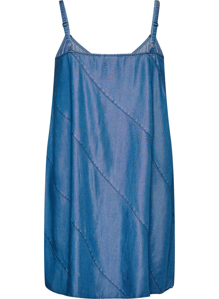 Kleid in Denim-Optik aus TENCEL&trade; Lyocell mit Tr&auml;gern, Blau, Packshot image number 1