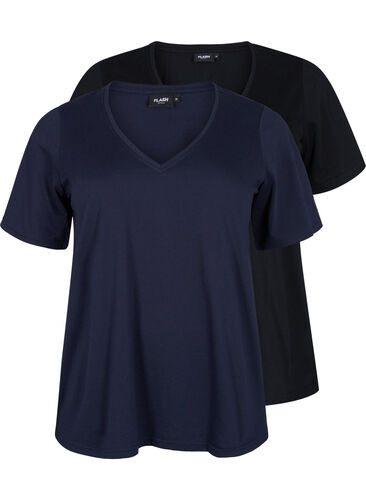 FLASH - 2er-Pack T-Shirts mit V-Ausschnitt, Navy Blazer/Black, Packshot image number 0