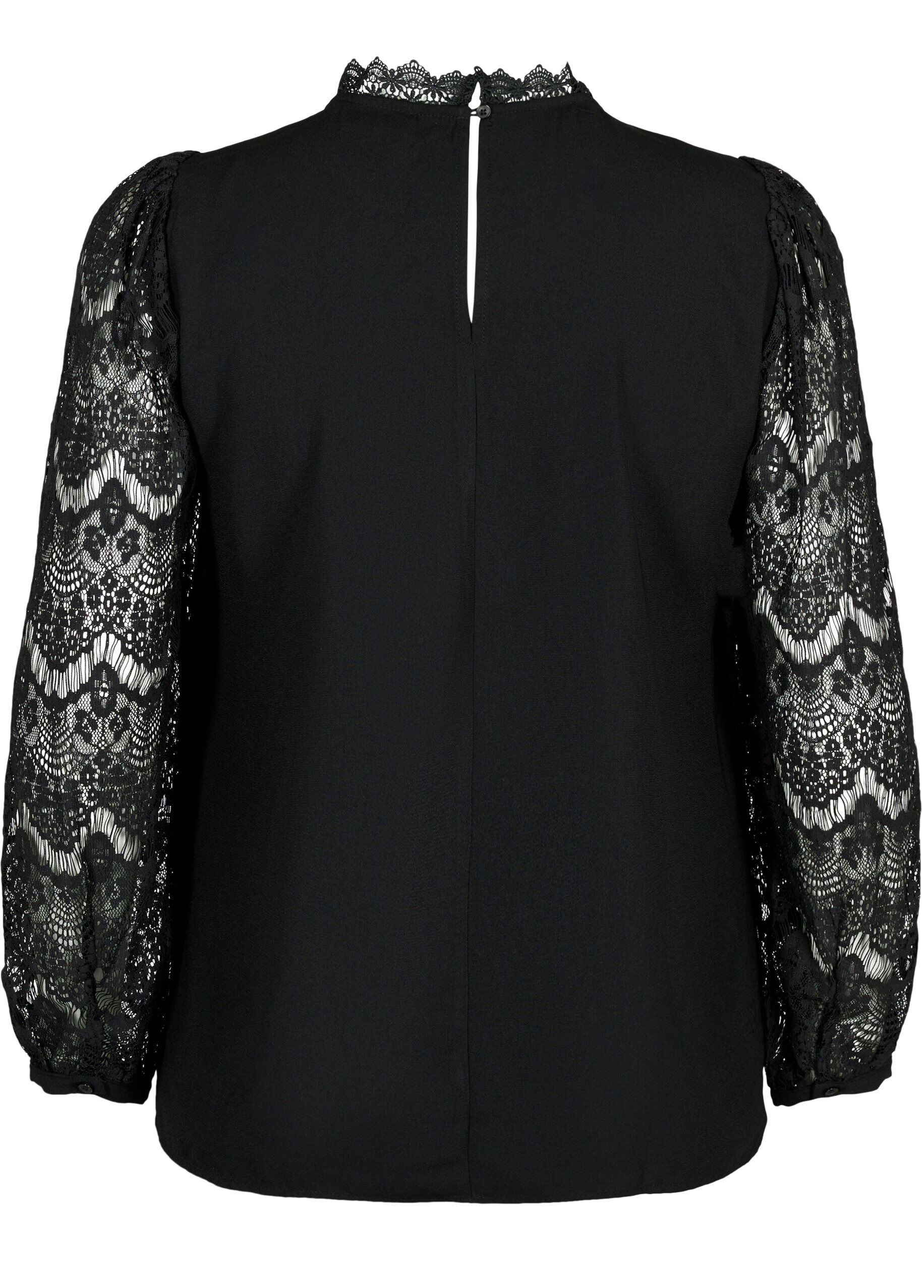 ZizziLang&auml;rmelige Bluse mit Spitze, Black, Packshot image number 1