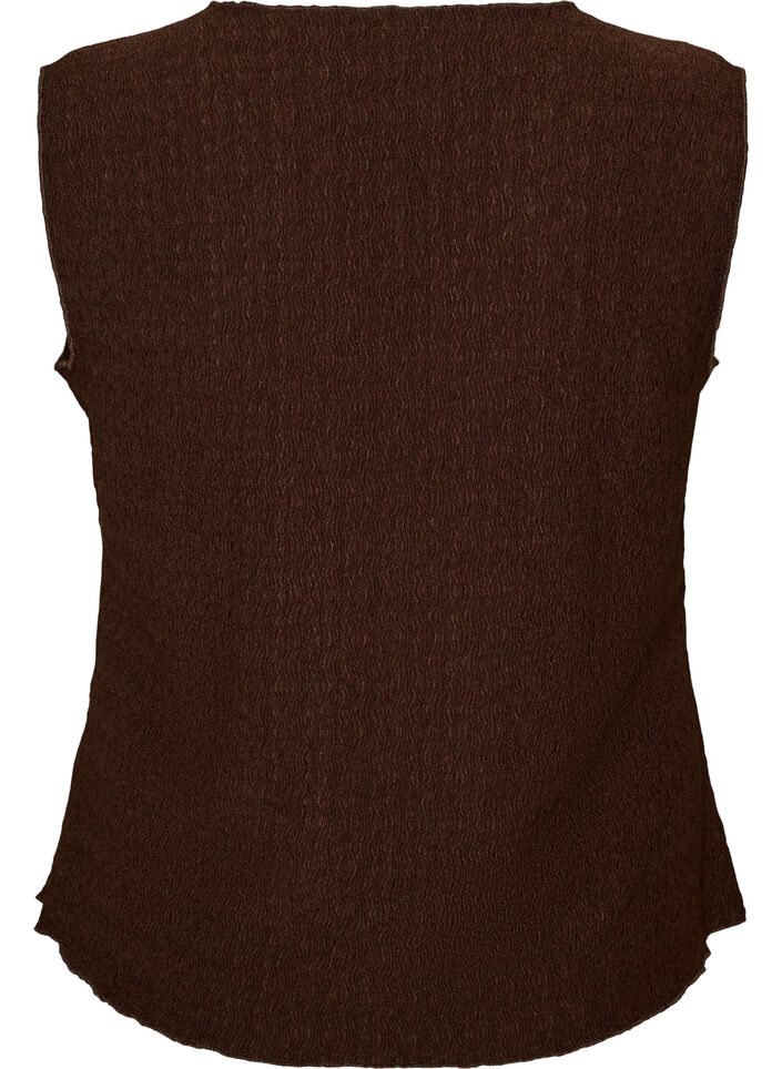 &Auml;rmelloses Top mit welliger Struktur und Knopfverschluss, Braun, Packshot image number 1