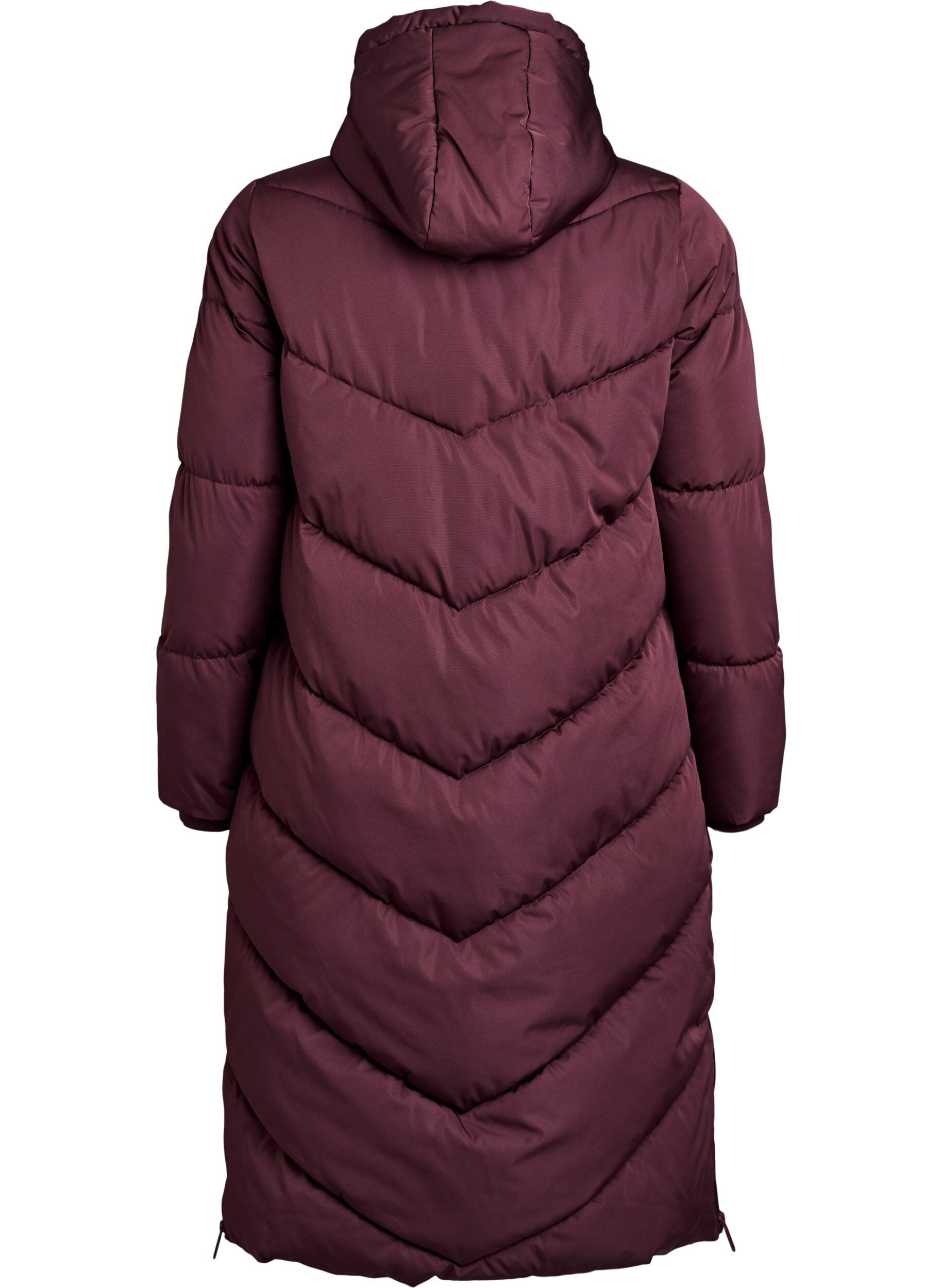 ZizziLanger Puffermantel mit Kapuze und Taschen, Dunkles Bordeaux, Packshot image number 1