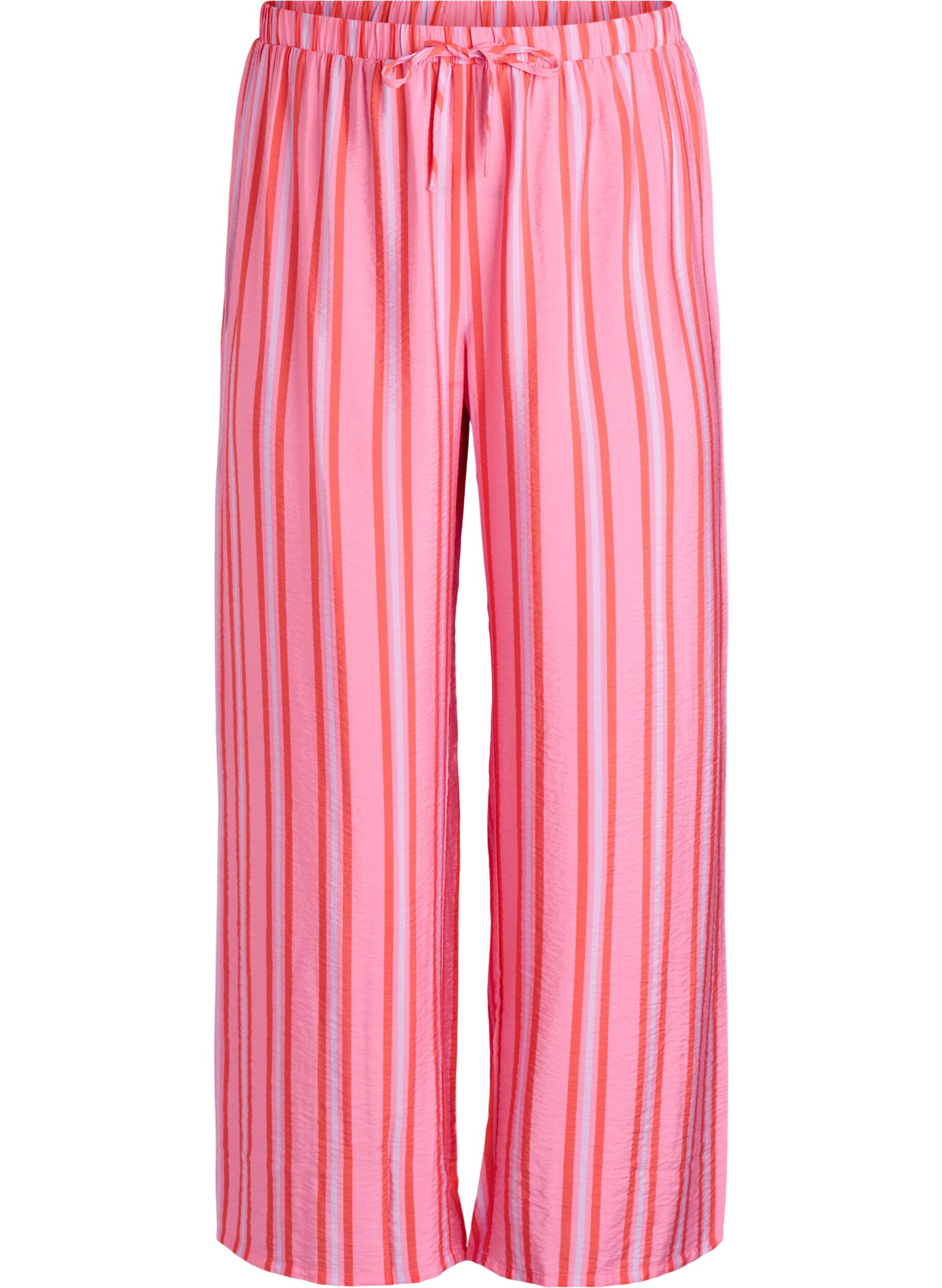 ZizziGestreifte Hose mit hoher Taille und weiten Beinen, Pink, Packshot image number 0