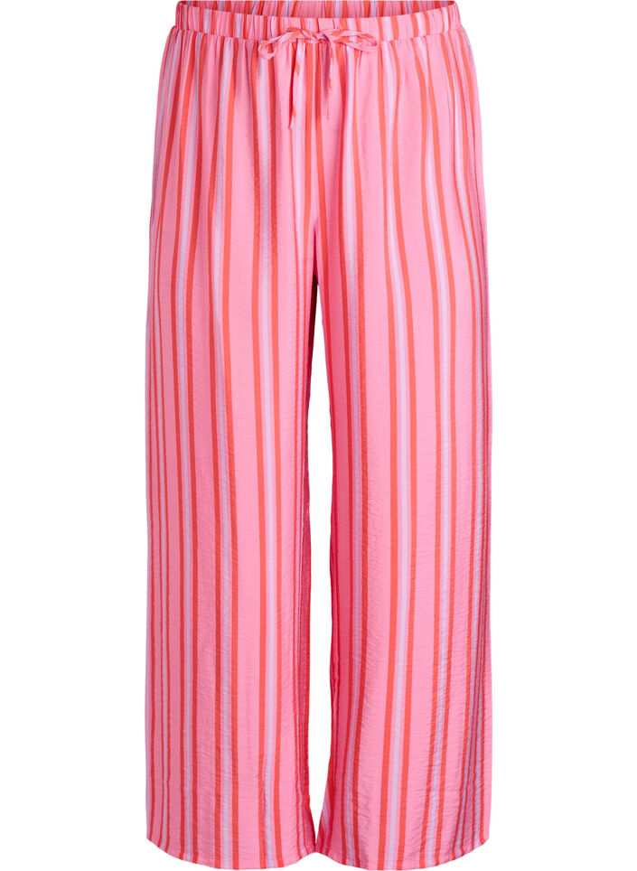 Gestreifte Hose mit hoher Taille und weiten Beinen, Pink, Packshot image number 0