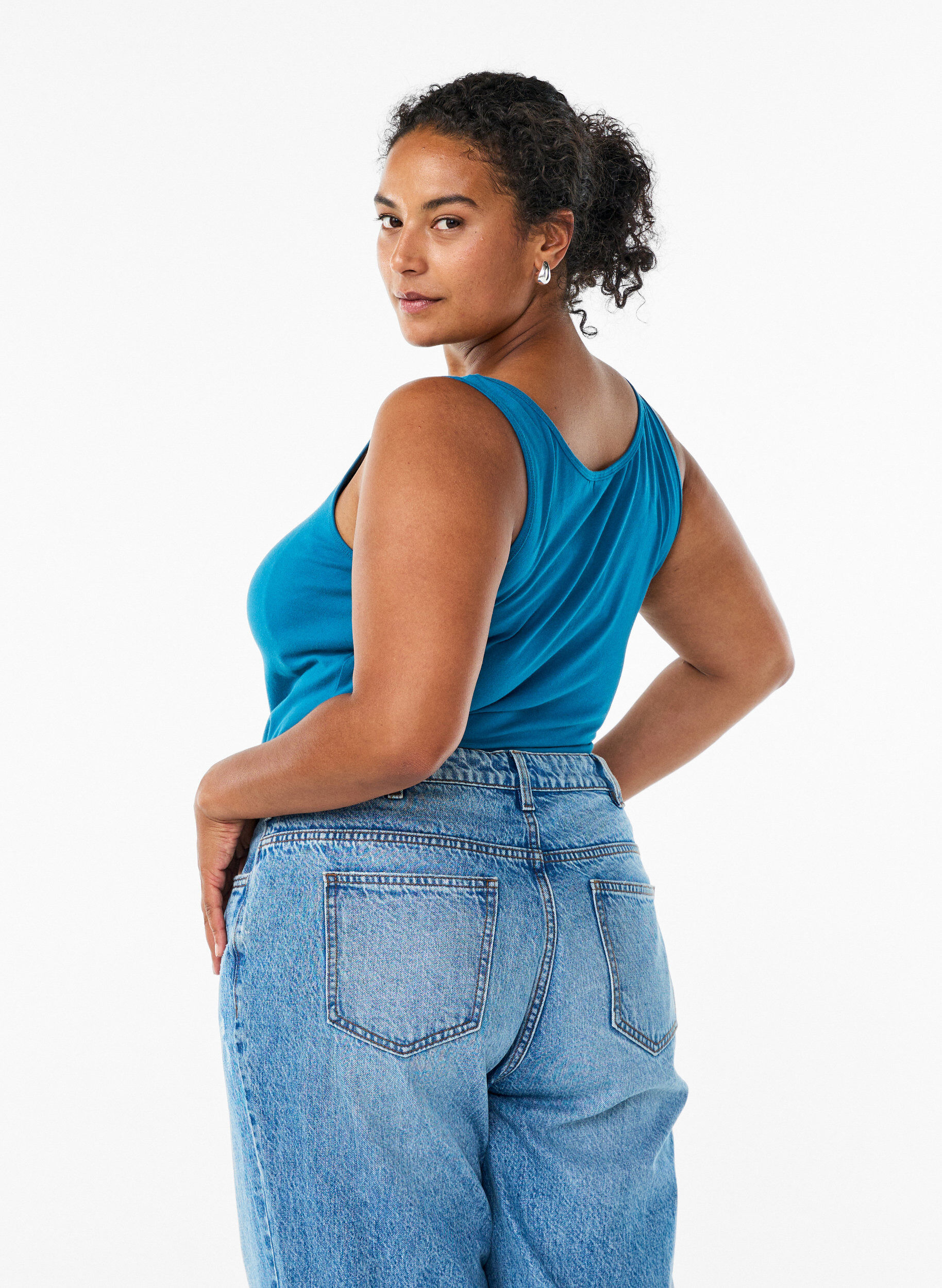 ZizziEinfarbiges Basic Top aus Baumwolle, Petrol, Model image number 2