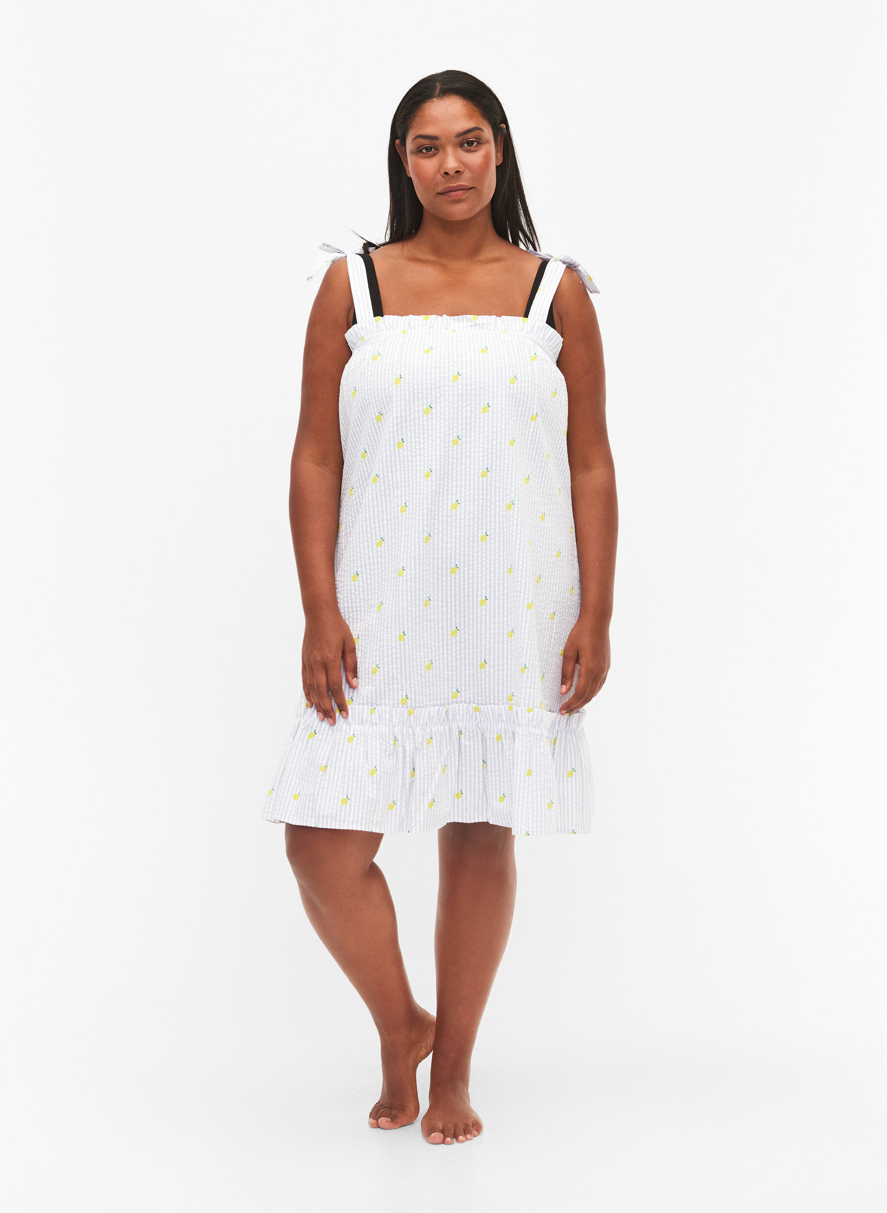 ZizziStrandkleid aus Baumwolle mit verstellbaren Tr&auml;gern, Lemon Print, Model image number 2