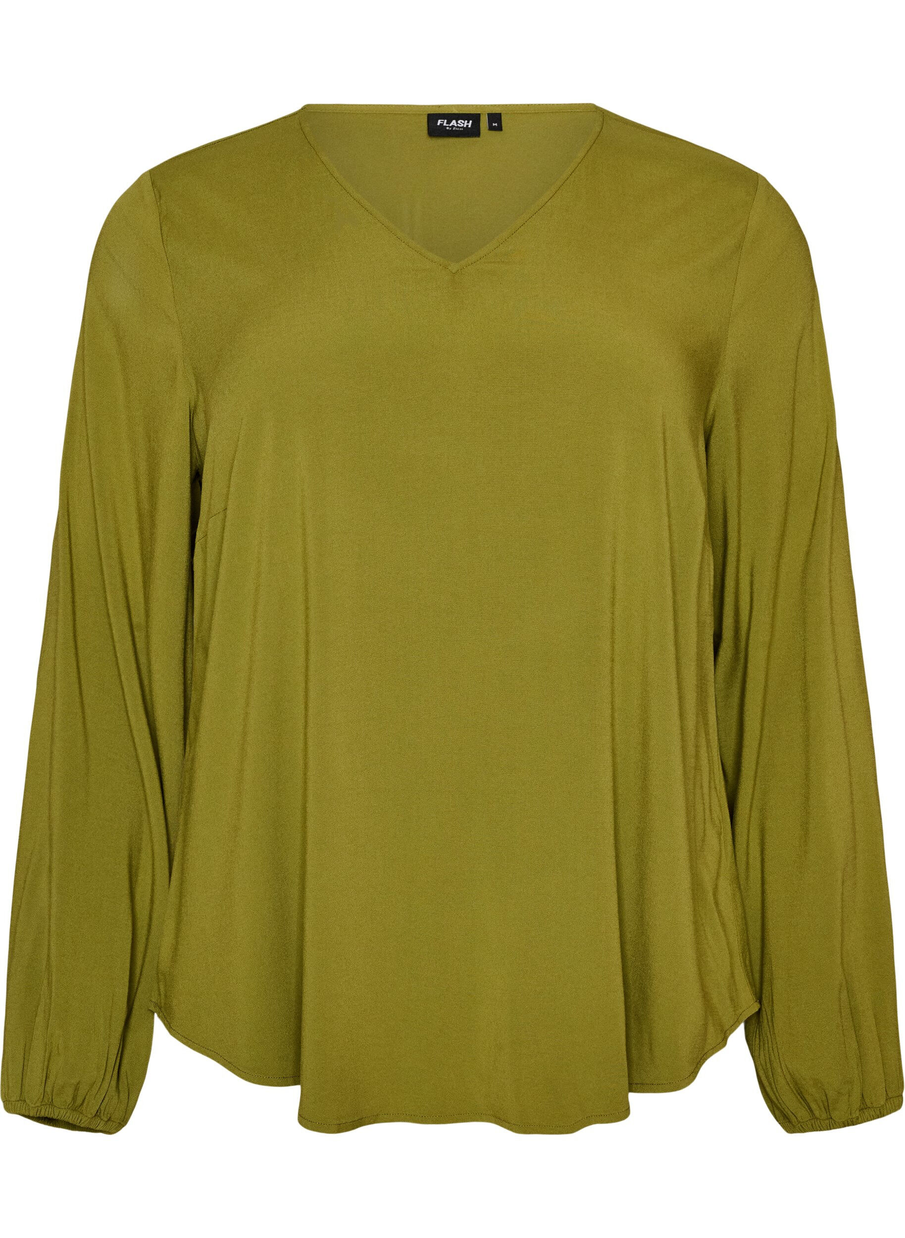 ZizziBluse aus Viskose mit V-Ausschnitt und langen &Auml;rmeln, Gr&uuml;n, Packshot image number 0