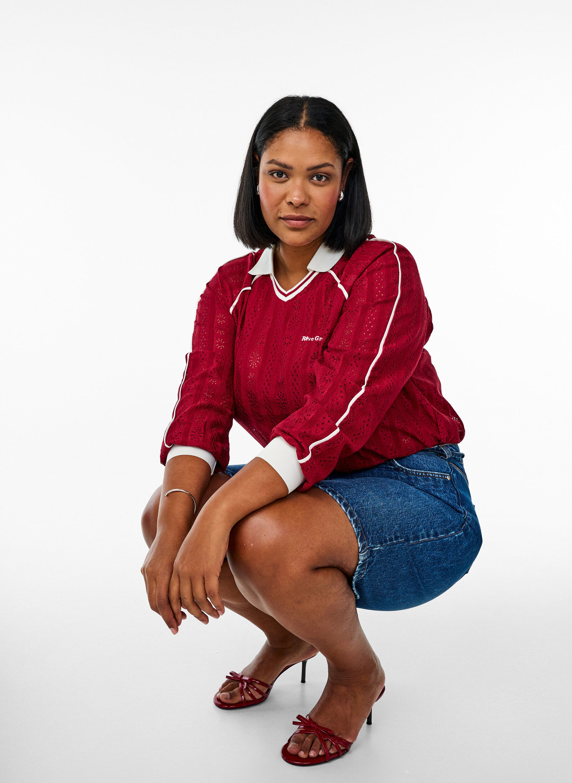 ZizziJerseybluse mit Struktur und Kontrastdetails, Rot, Model image number 3