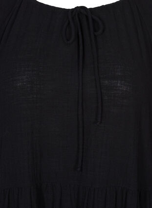 Baumwoll-Kleid mit 3/4 Ärmeln und Binde-Detail, Black, Packshot image number 2