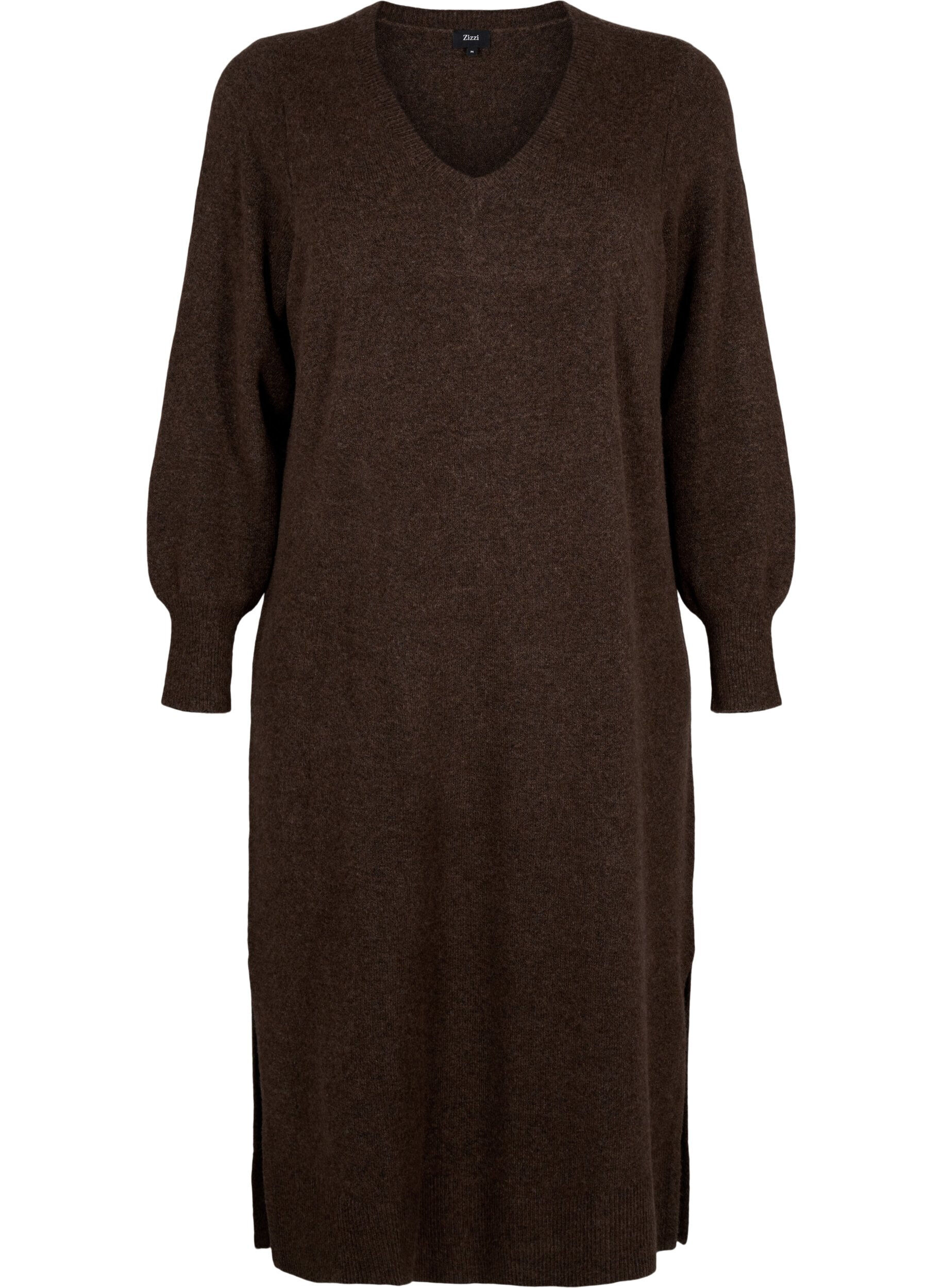 Lang&auml;rmliges Strickkleid mit V-Ausschnitt
