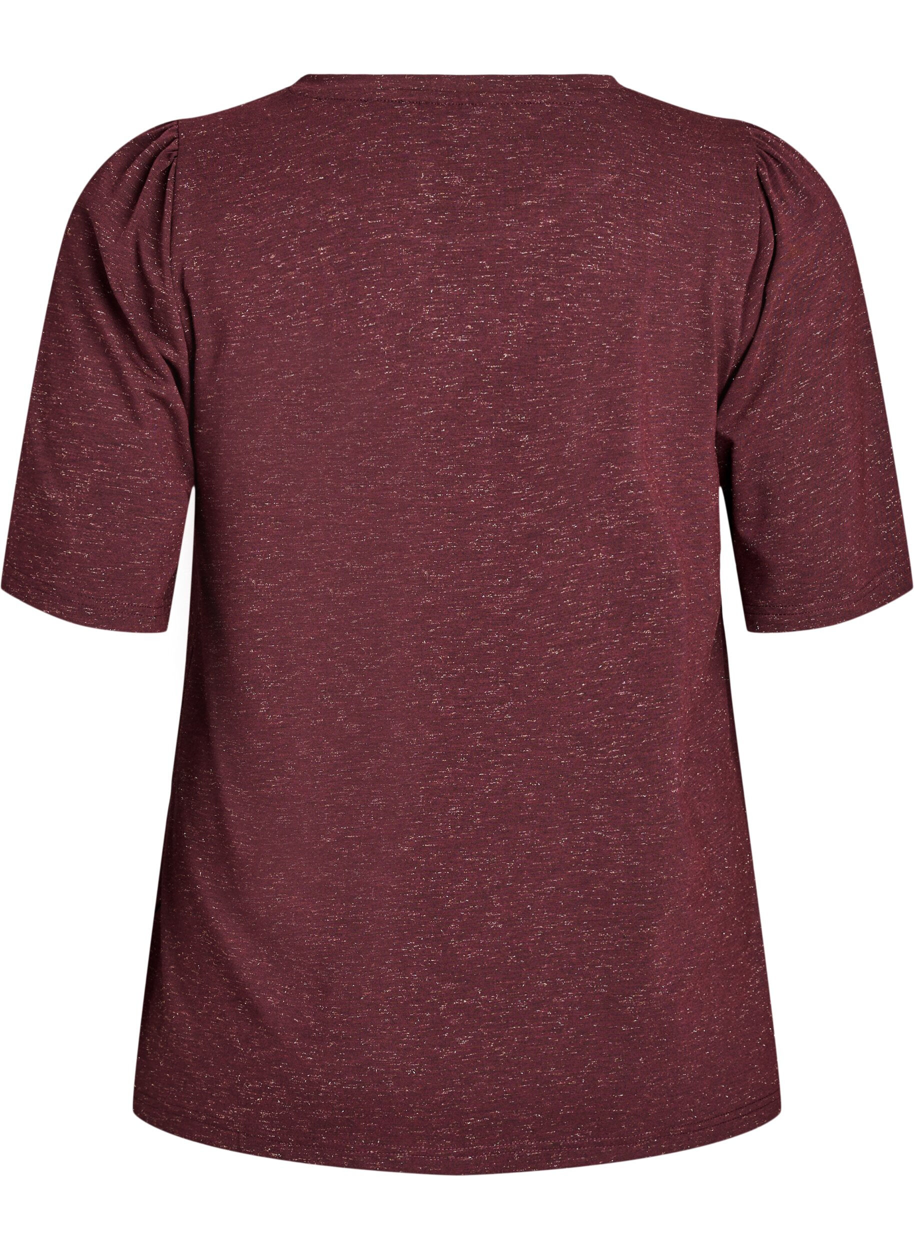ZizziT-Shirt mit Glitzer und kurzen Puff&auml;rmeln, Dunkles Bordeaux, Packshot image number 1