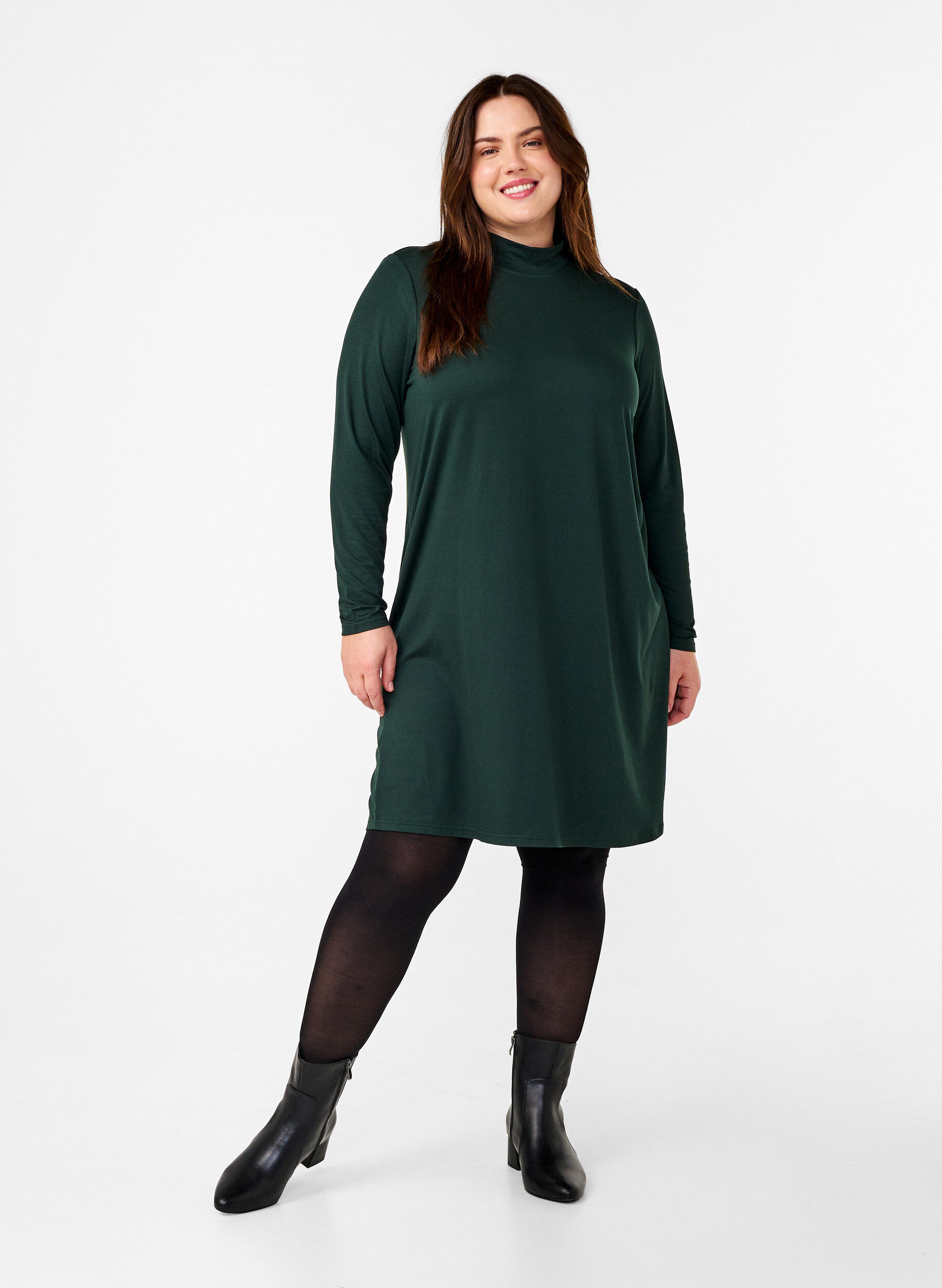 ZizziFLASH &ndash; Lang&auml;rmeliges Kleid mit Rollkragen, Gr&uuml;n, Model image number 1