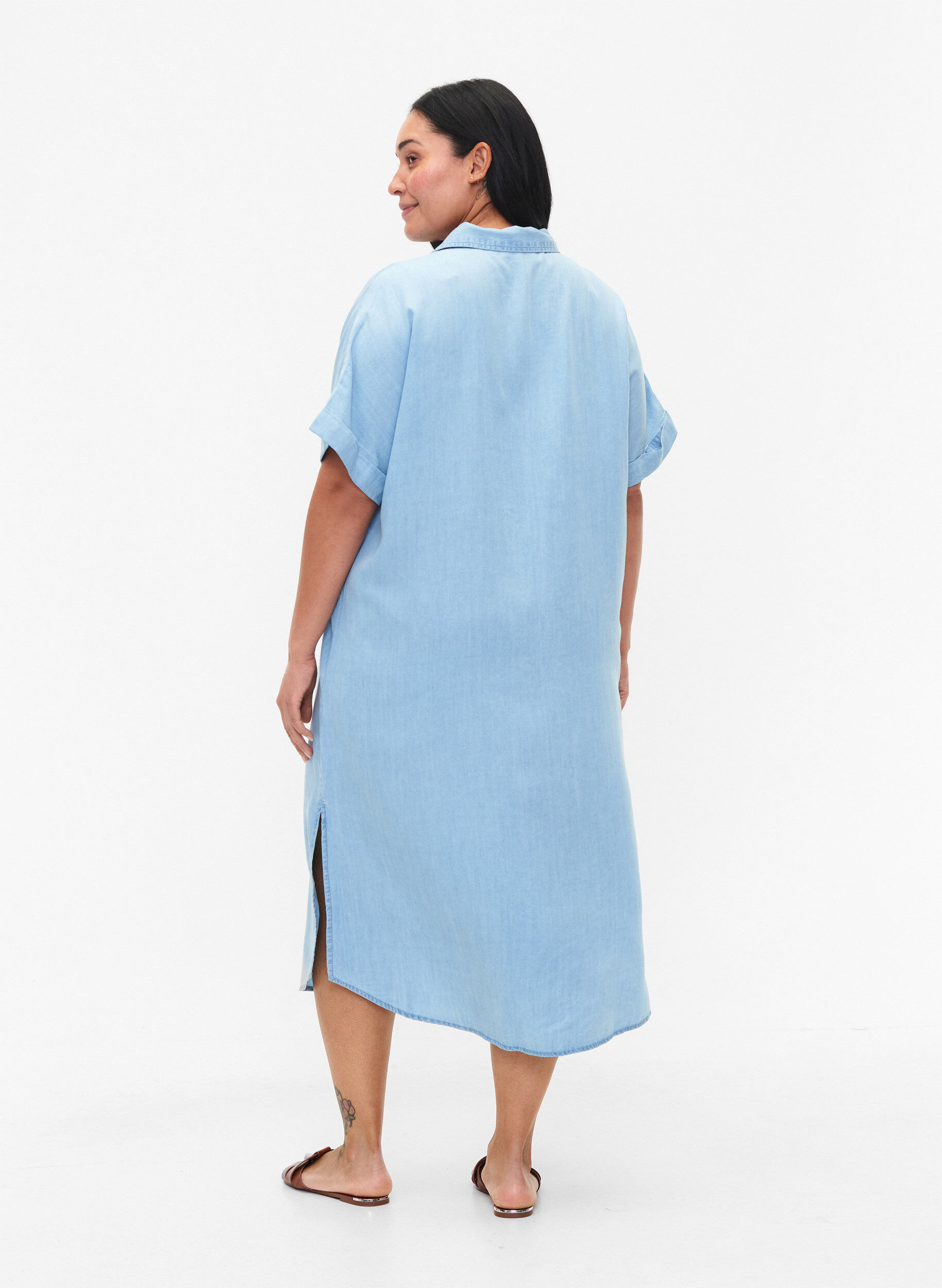 ZizziKurzarm-Shirtkleid aus Lyocell (TENCEL&trade;), Light blue denim, Model image number 1