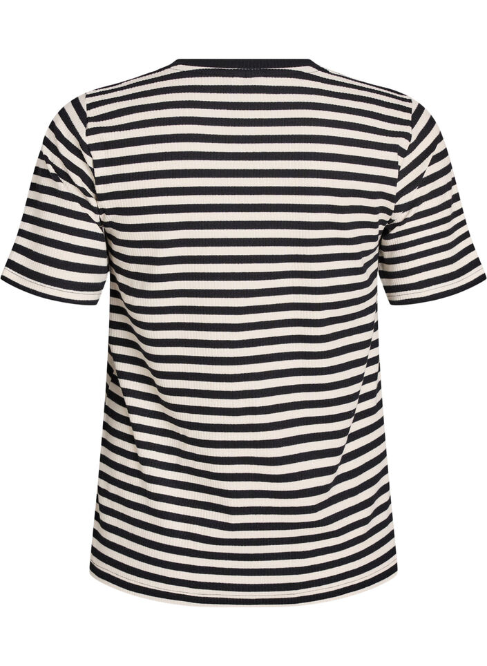 Gestreiftes T-Shirt mit gerippter Struktur, Schwarz, Packshot image number 1
