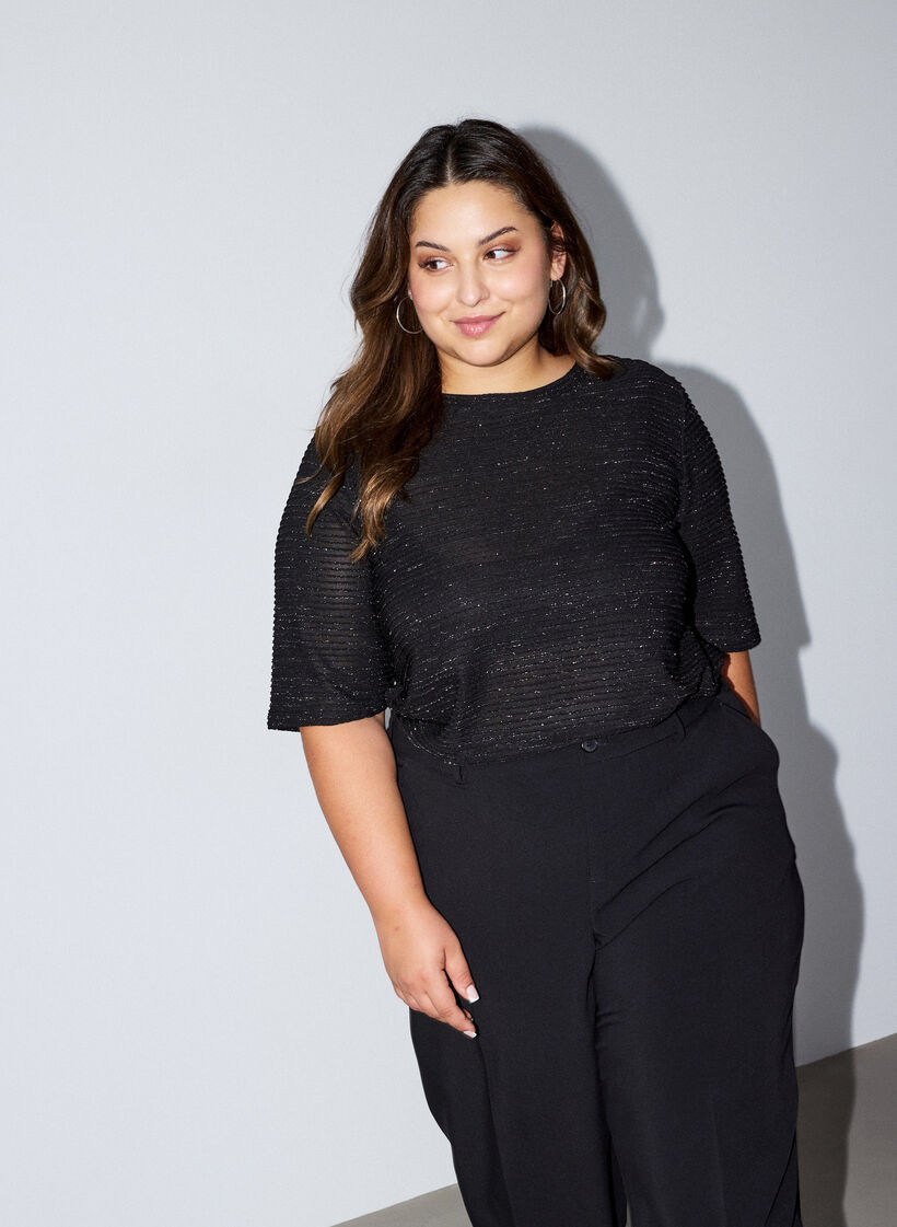 Bluse mit Struktur und Glitzer, Schwarz, Model image number 0