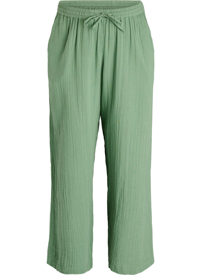 Hoch taillierte Hose aus Baumwoll-Musselin mit weitem Bein, Gr&uuml;n, Packshot image number 0