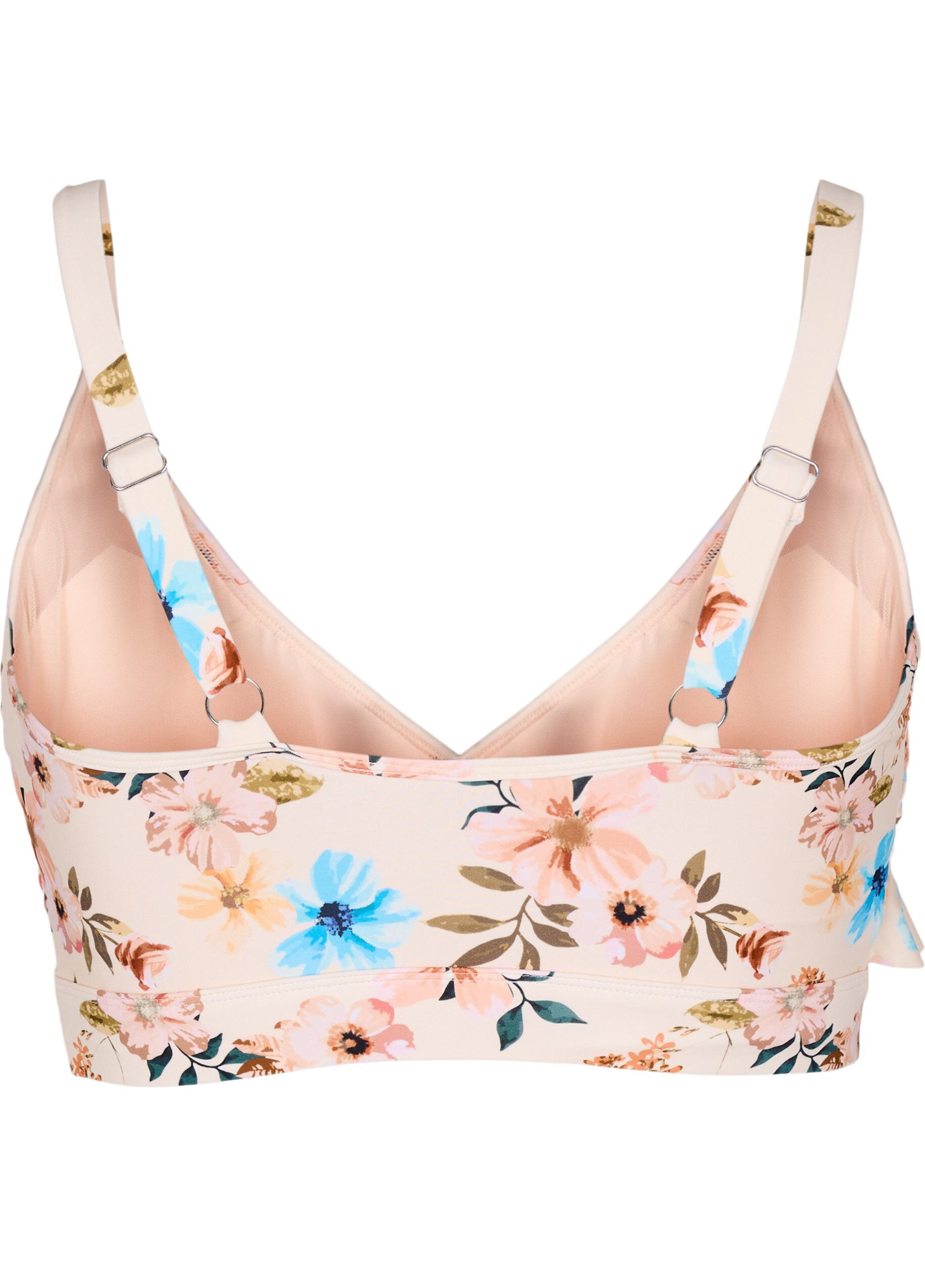 ZizziGebl&uuml;mtes Bikinioberteil mit R&uuml;schendetails, Beige, Packshot image number 1
