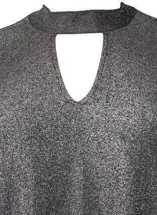 Langärmlige Glitzerbluse mit Rundhalsausschnitt und V-Detail, Black Silver, Packshot image number 2
