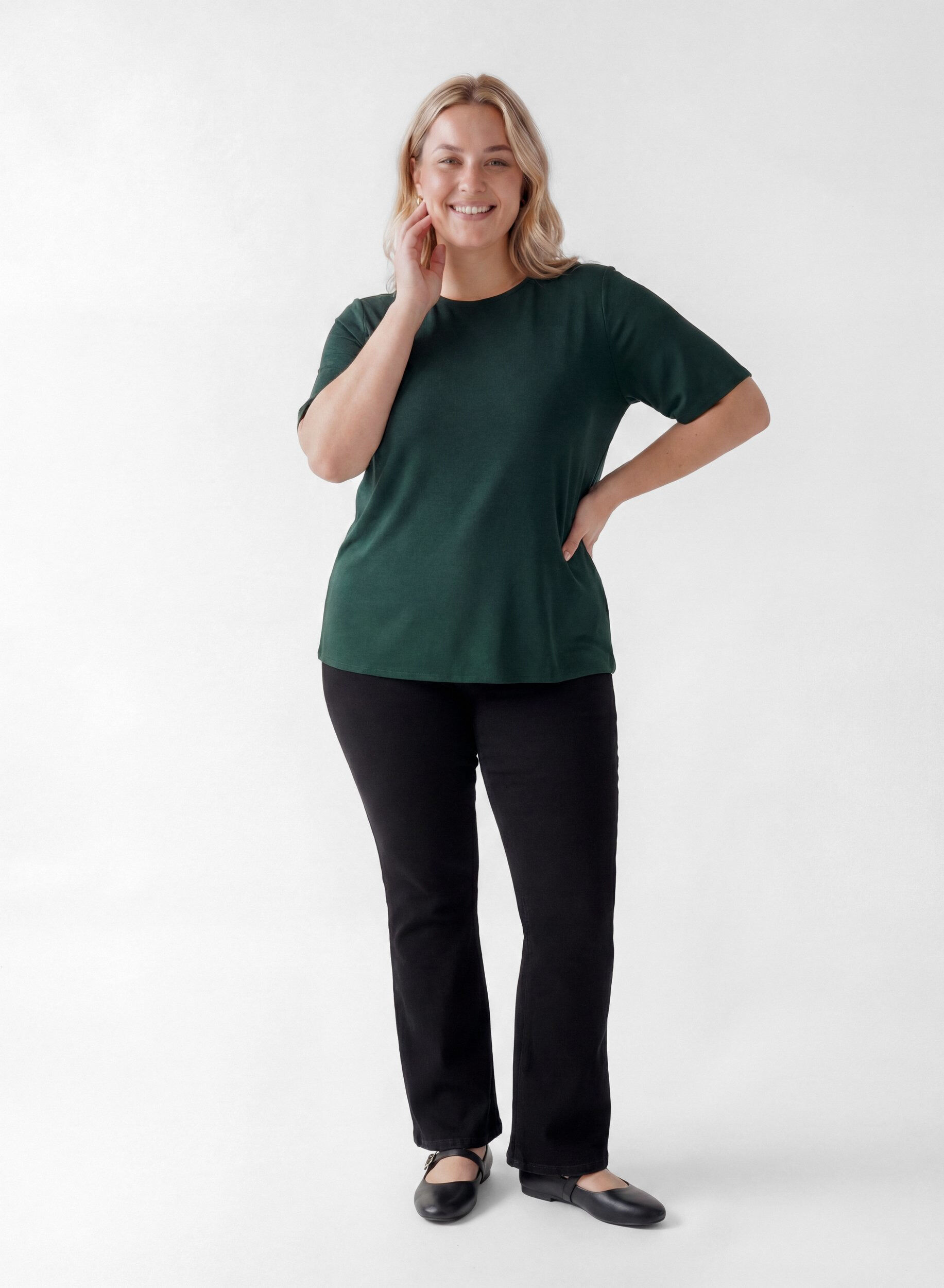 ZizziKurz&auml;rmelige, gewebte Bluse mit Rundhals, Gr&uuml;n, Model image number 1