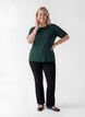 Kurz&auml;rmelige, gewebte Bluse mit Rundhals, Gr&uuml;n, Model image number 1