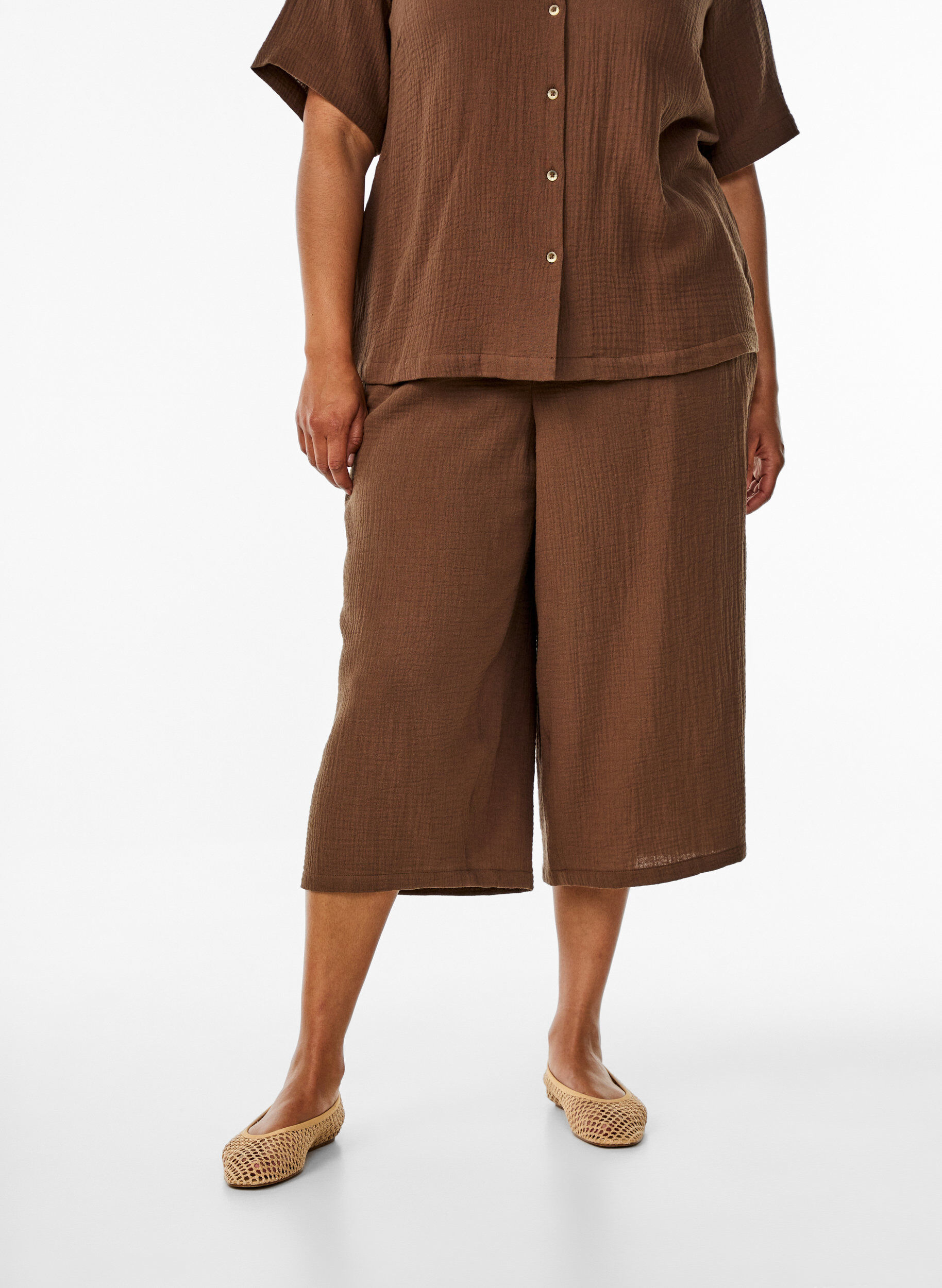 ZizziCulotte-Hose aus Baumwollmusselin mit hohem Bund, Braun, Model image number 2