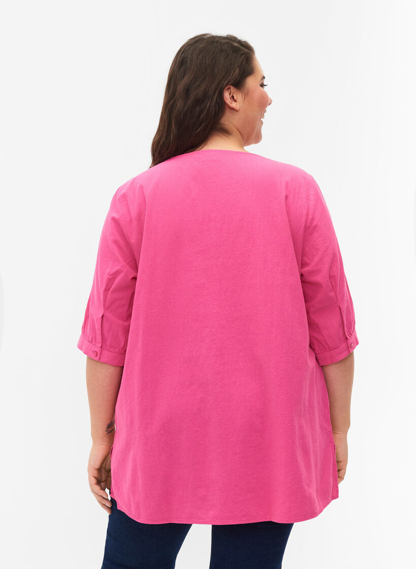 FLASH - Bluse aus Baumwolle mit halblangen &Auml;rmeln, Raspberry Rose, Model image number 1