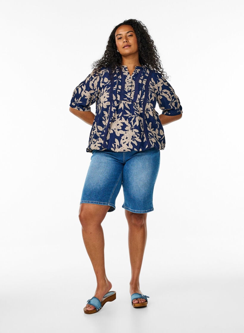 Bluse mit Print und 1/2-&Auml;rmeln, Blau, Model image number 1