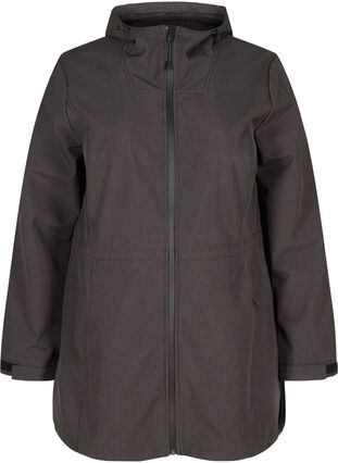Softshell-Jacke mit Kapuze und verstellbarer Taille, Dark Grey Melange, Packshot image number 0