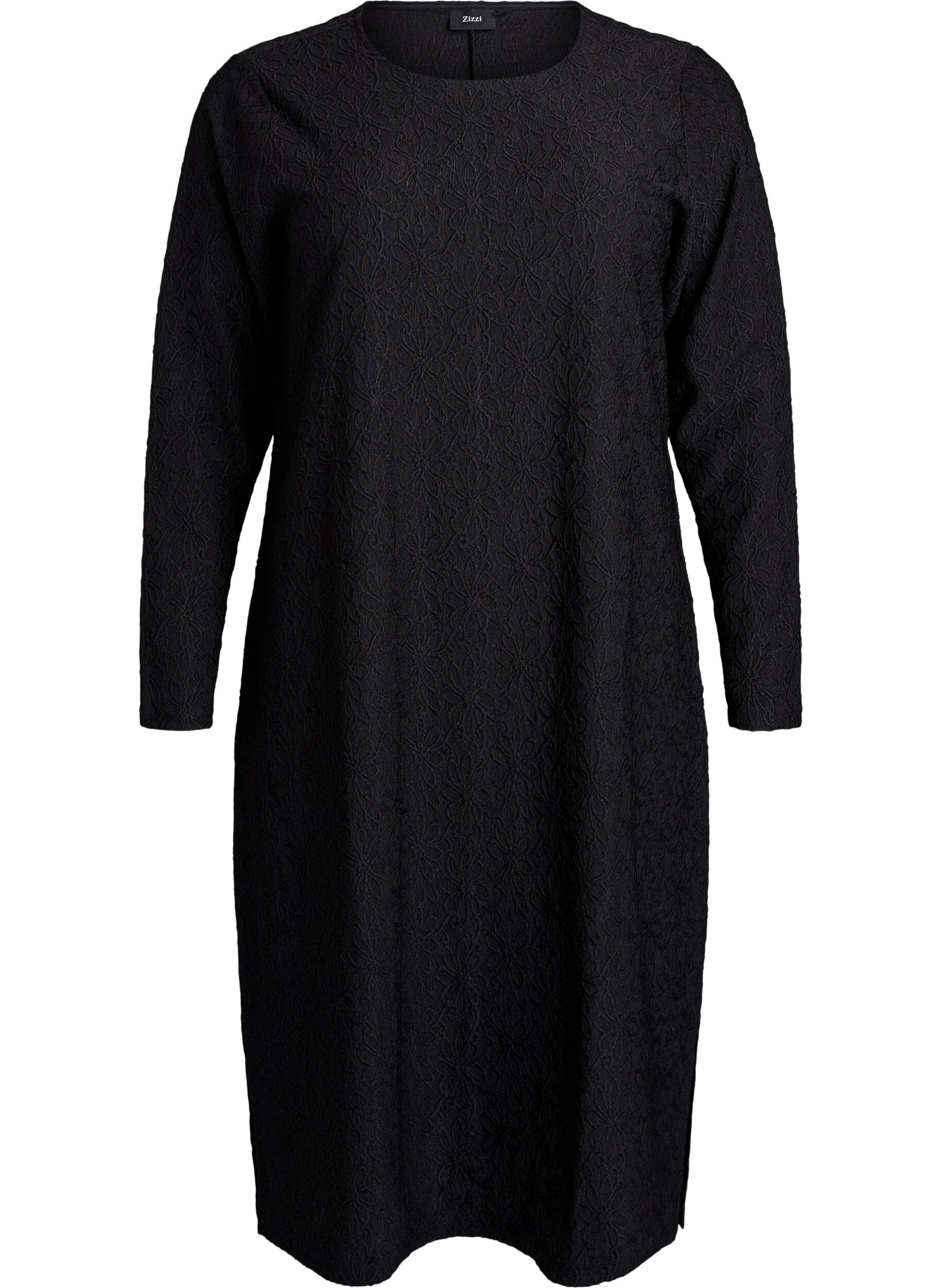 Gebl&uuml;mtes, strukturiertes Kleid mit langen &Auml;rmeln