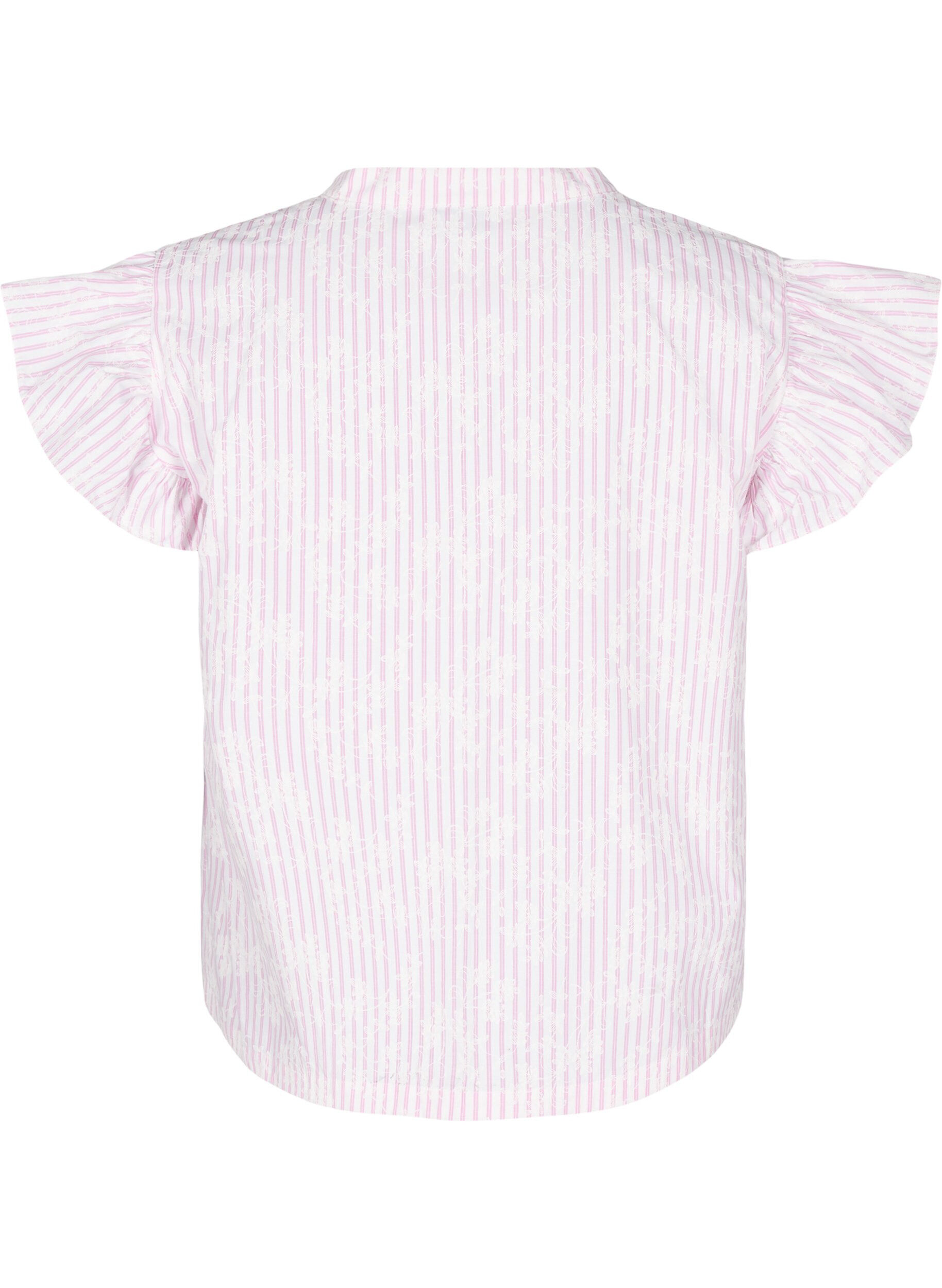 Zizzi&Auml;rmellose Bluse mit Streifen und Blumendruck, Pink, Packshot image number 1