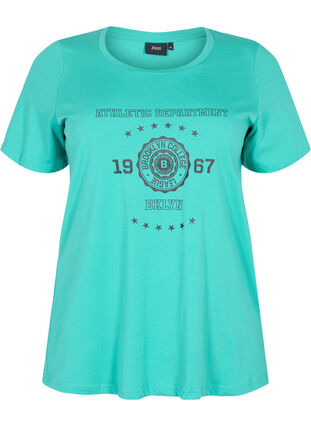 Kurzärmeliges Baumwoll-T-Shirt mit Druck, Sea Green, Packshot image number 0