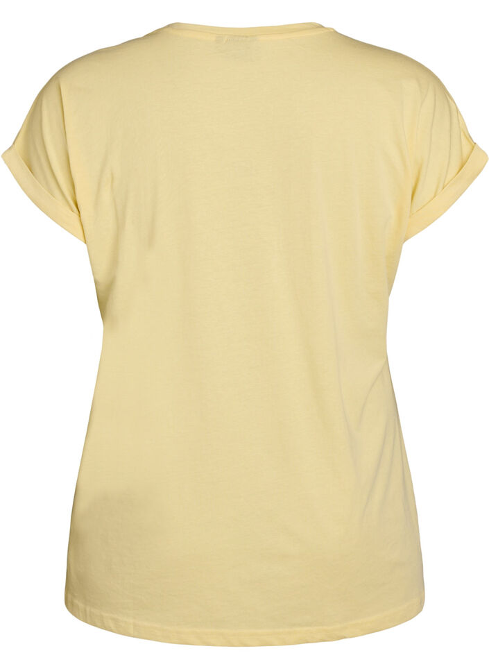 Kurz&auml;rmliges T-Shirt aus einer Baumwollmischung, Gelb, Packshot image number 1