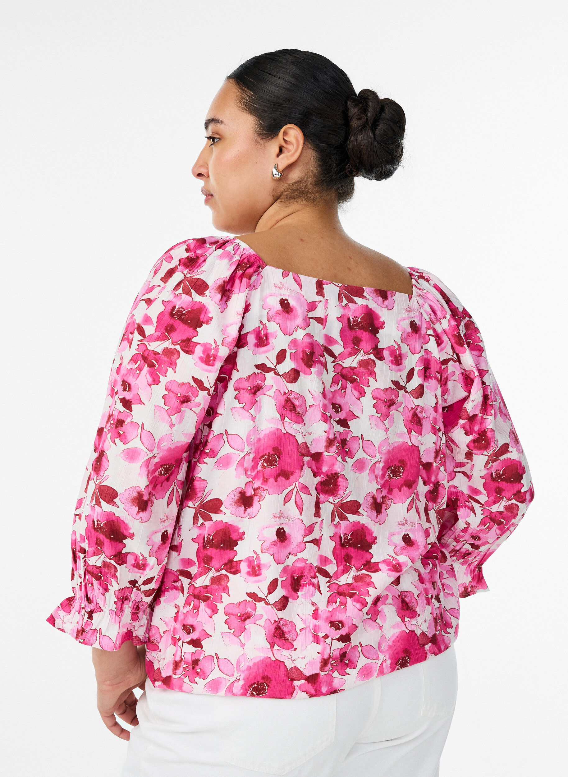 ZizziViskosebluse mit eckigem Ausschnitt und 3/4-&Auml;rmeln, Pink, Model image number 2