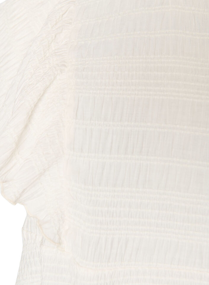 Bluse mit gesmokter Textur und R&uuml;schen&auml;rmeln, Vanille, Packshot image number 2