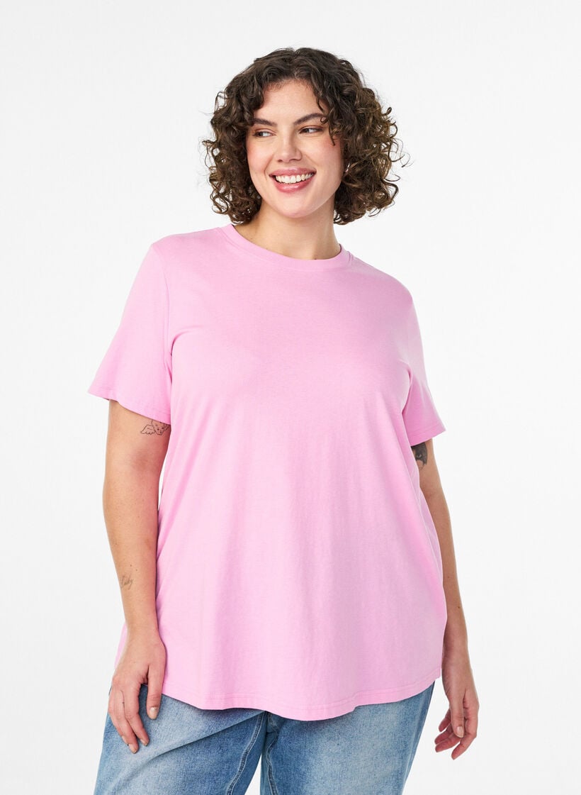 Basic-T-Shirt aus Baumwolle mit Rundhalsausschnitt, Pink, Model image number 0