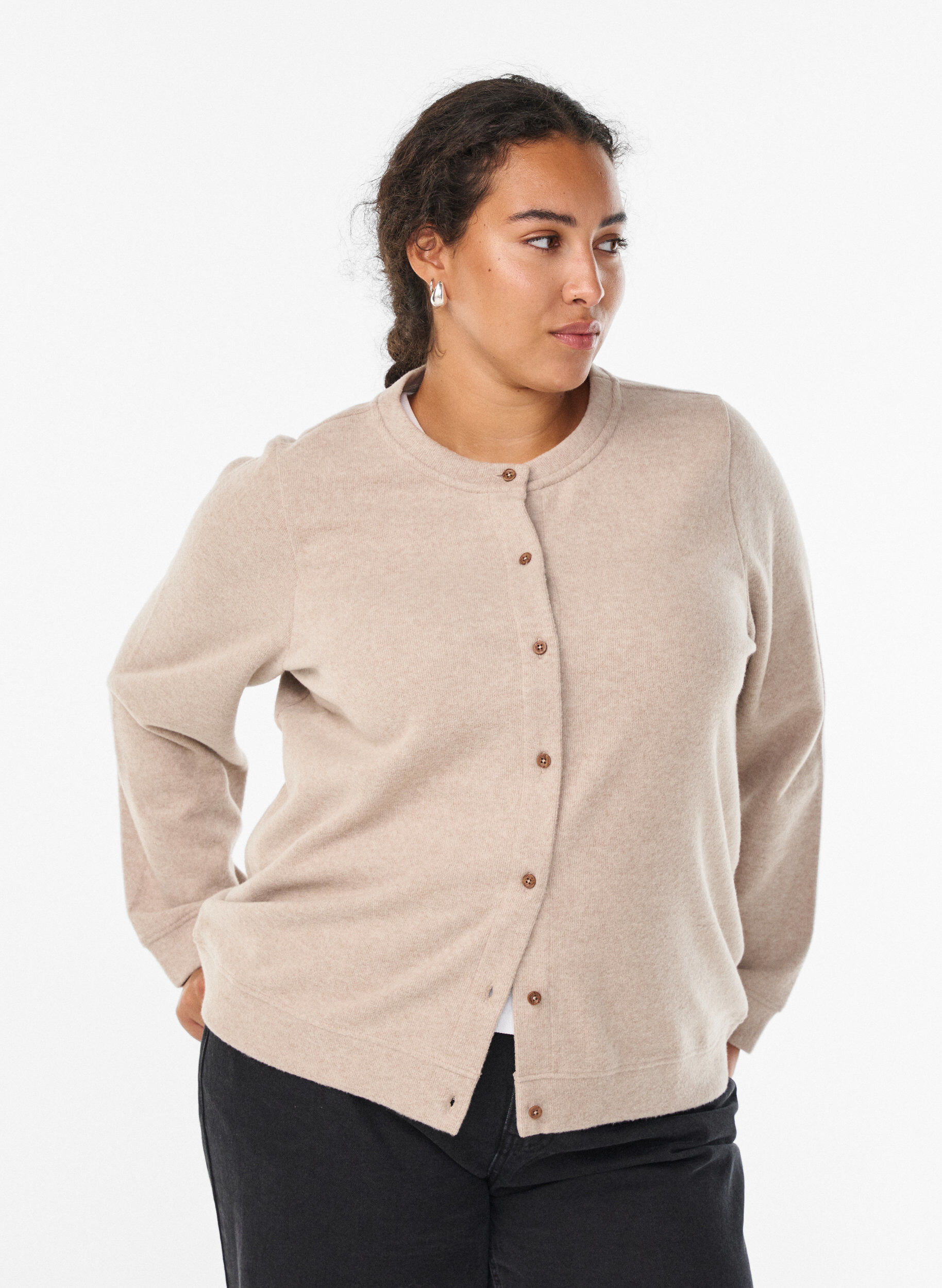 ZizziCardigan aus Jersey mit Rundhalsausschnitt und Kn&ouml;pfen, Beige, Model image number 0
