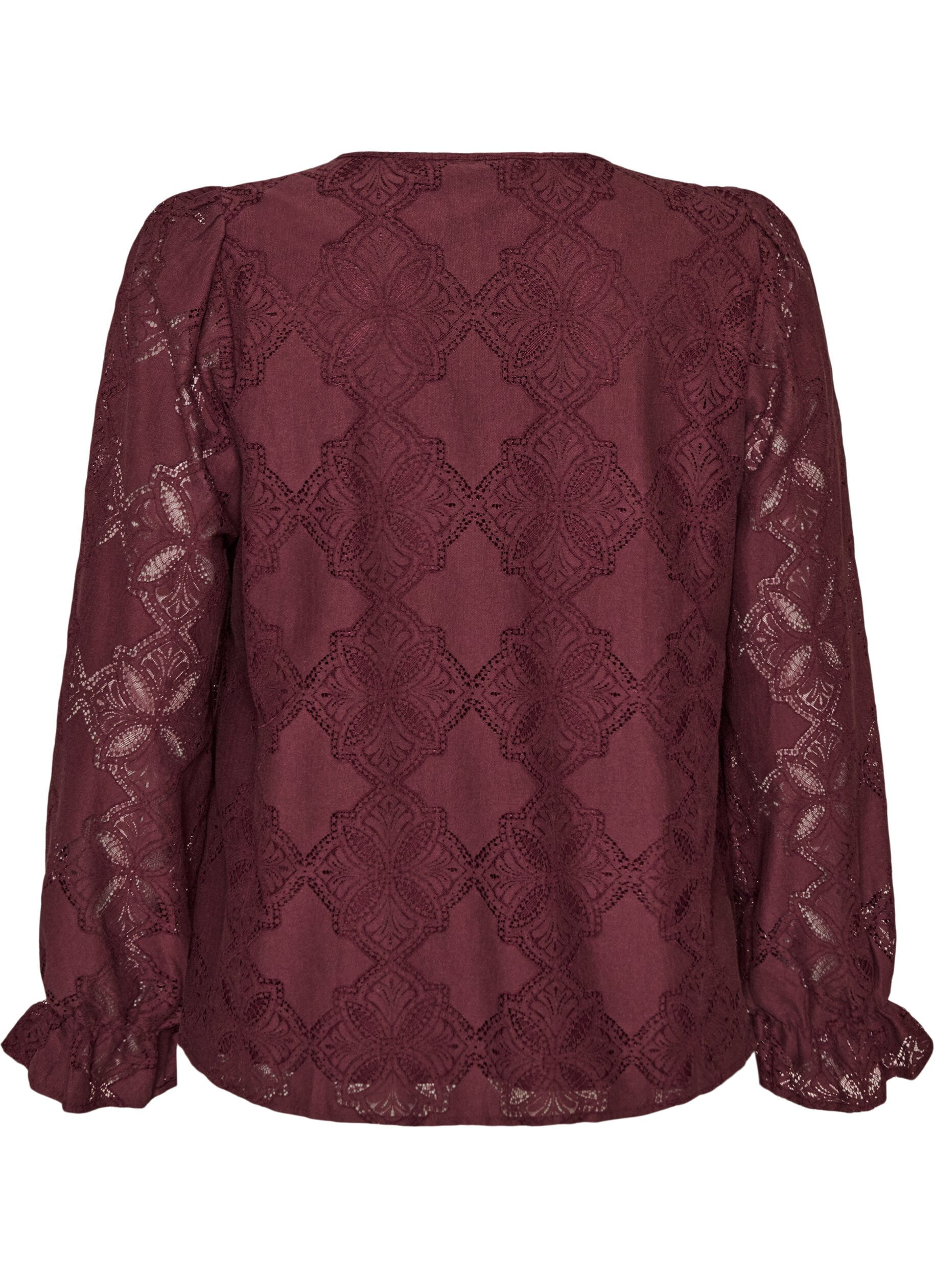 ZizziLangarmbluse mit Spitzenmuster, Dunkles Bordeaux, Packshot image number 1