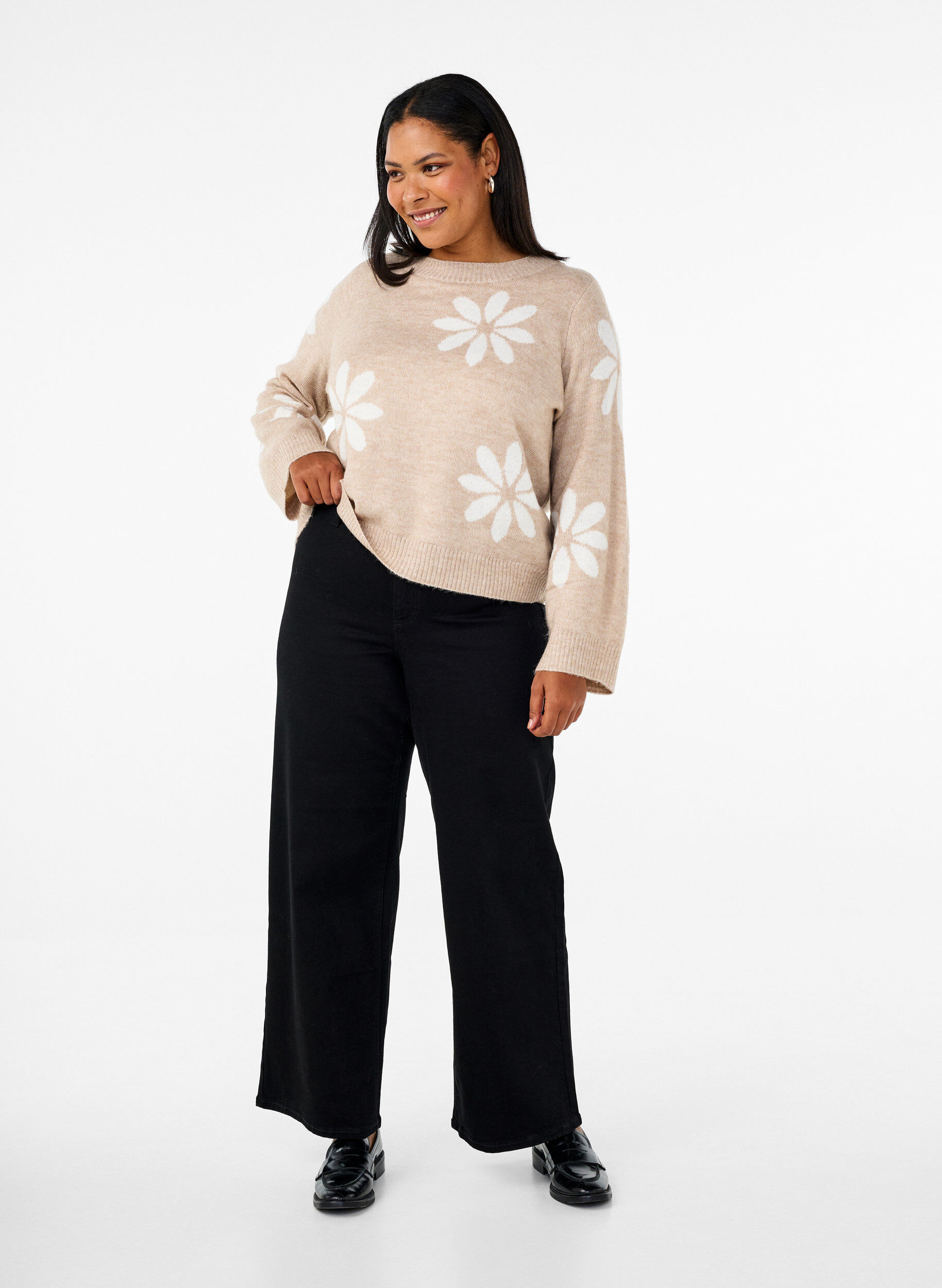 ZizziGebl&uuml;mte Bluse aus Strick, Simply Taupe Comb, Model image number 2