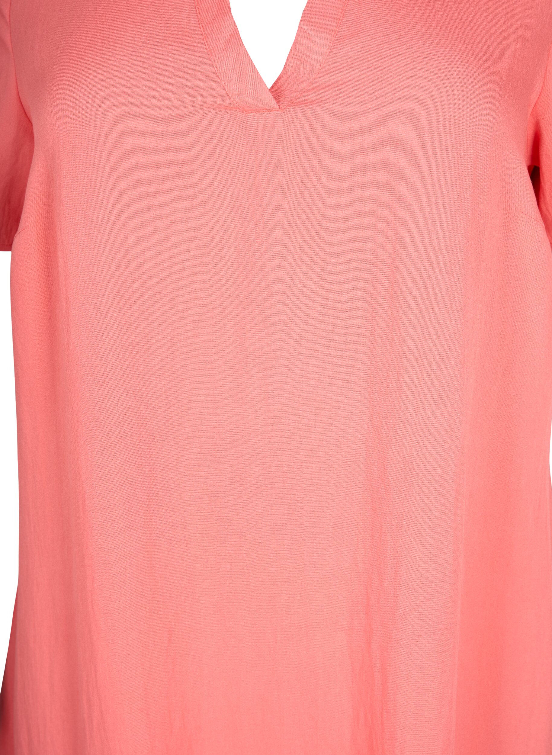 ZizziKurz&auml;rmeliges Viskosekleid mit V-Ausschnitt, Orange, Packshot image number 2