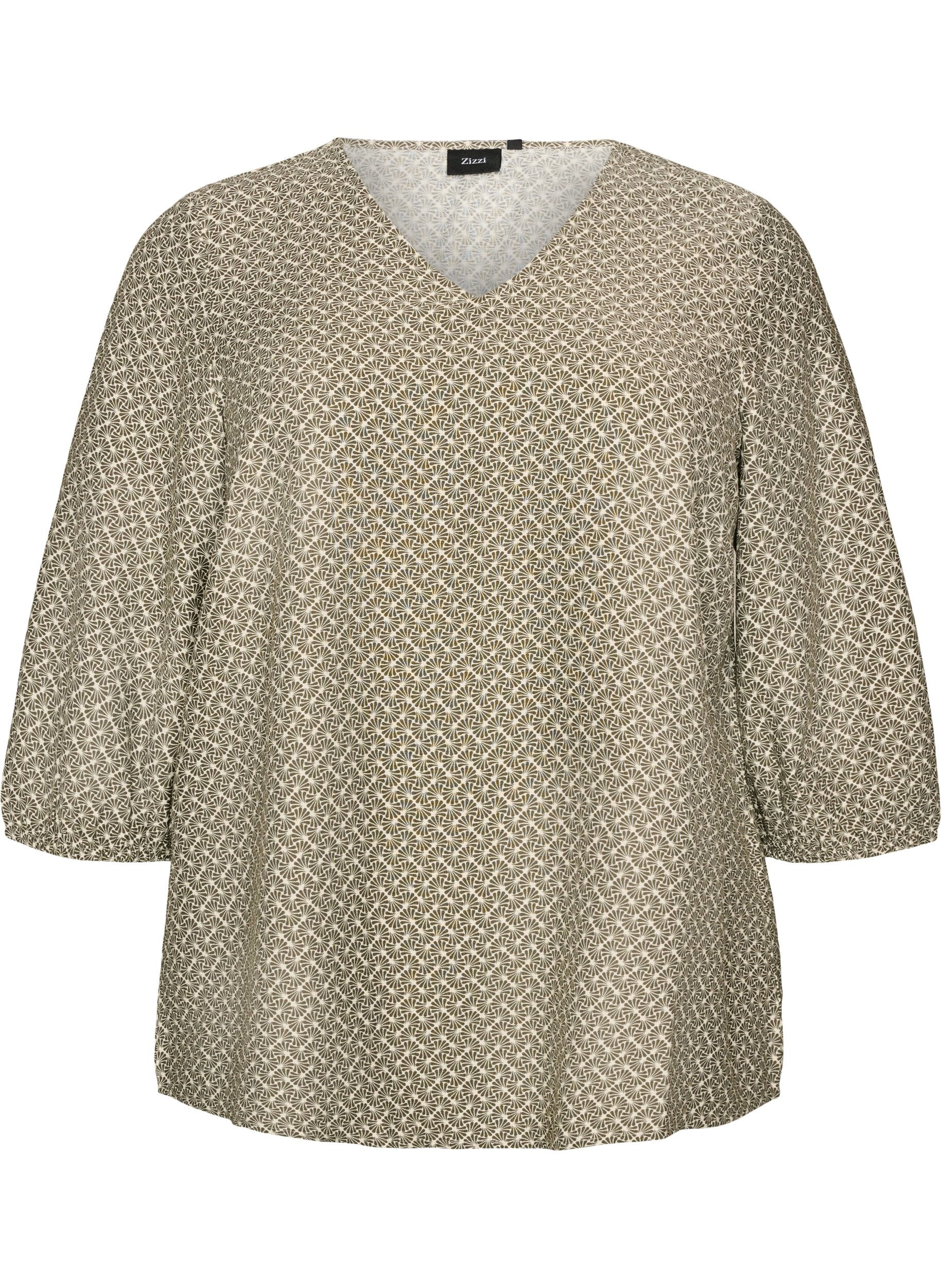 ZizziGemusterte Bluse aus Viskose mit 3/4-&Auml;rmeln, Gr&uuml;n, Packshot image number 0