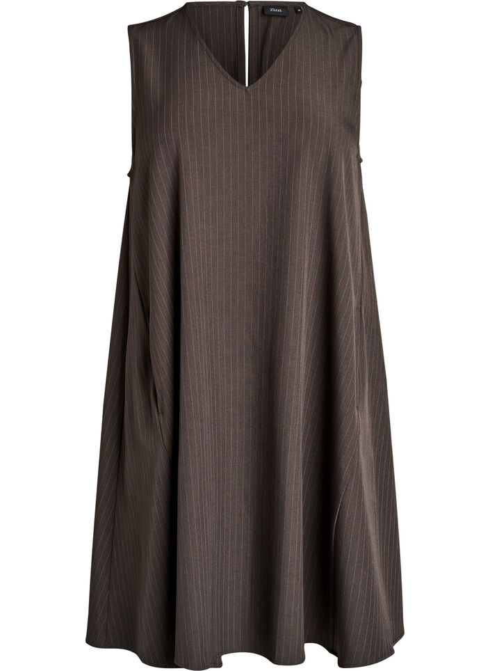 &Auml;rmelloses A-Linien-Kleid mit Nadelstreifen, Braun, Packshot image number 0