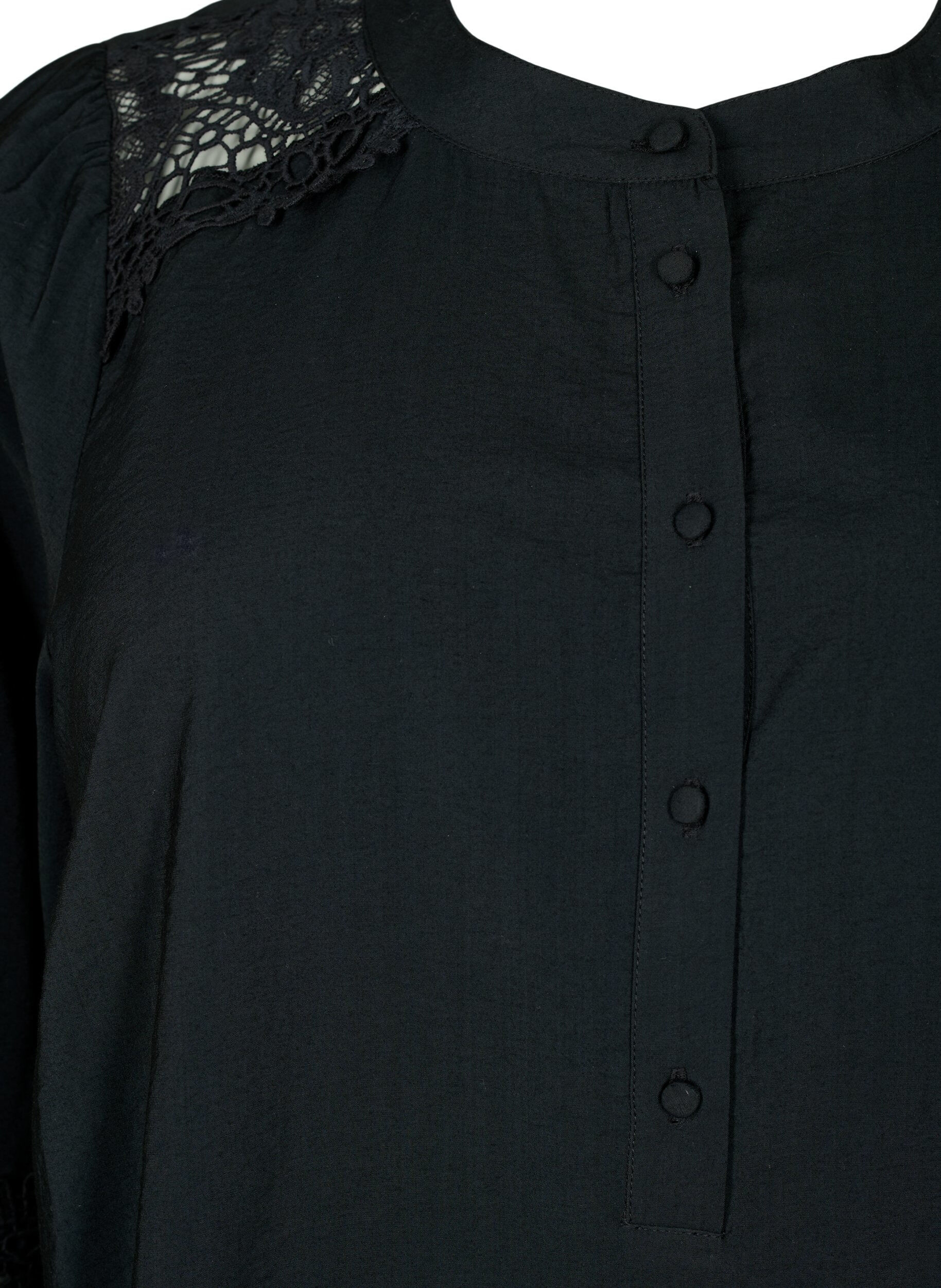 Zizzi Bluse aus Viskose mit H&auml;keleien, Black, Packshot image number 2